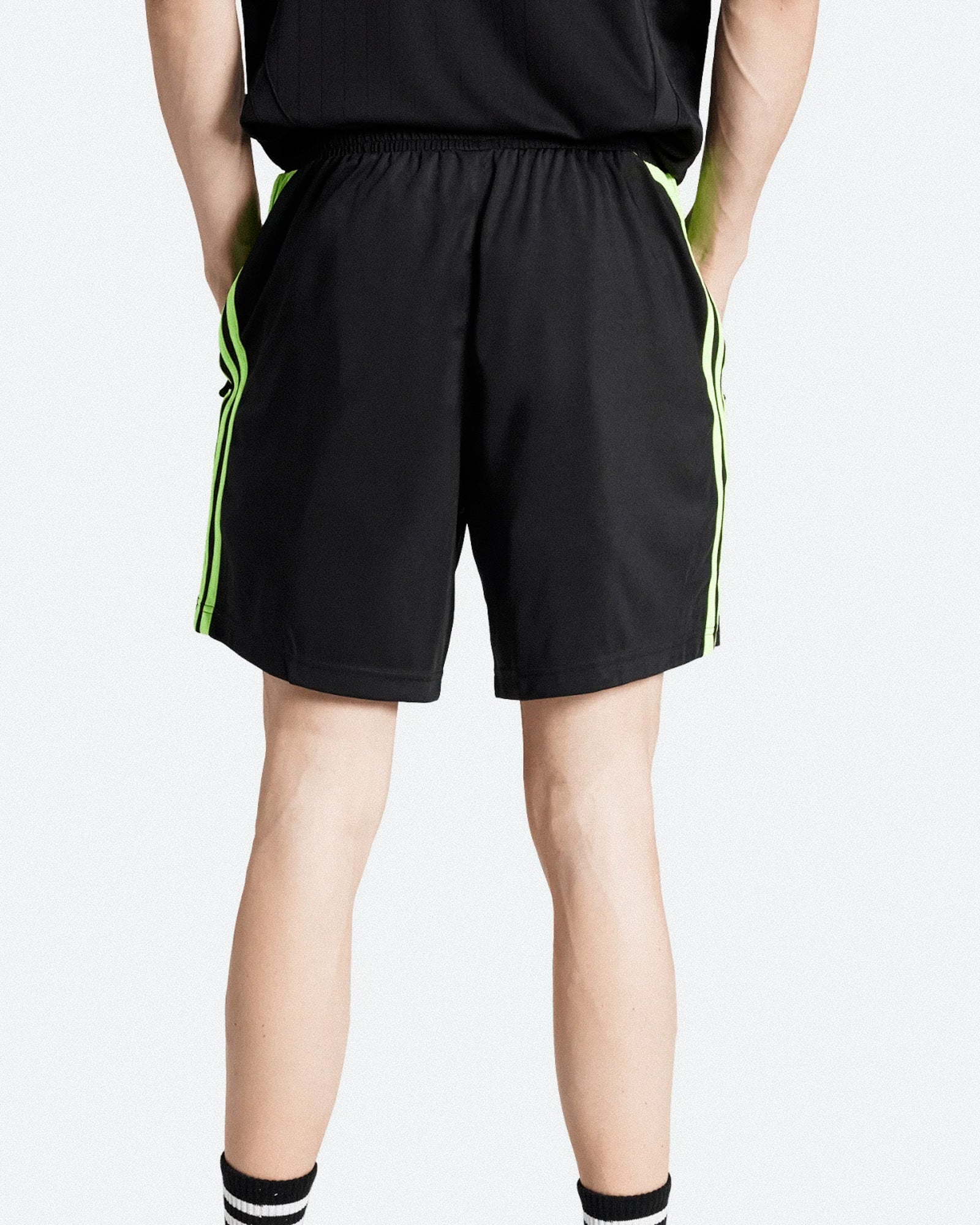 adidas Teamgeist Shorts Black / Signal Green Shorts JW1350 On Model Back View | Overkill