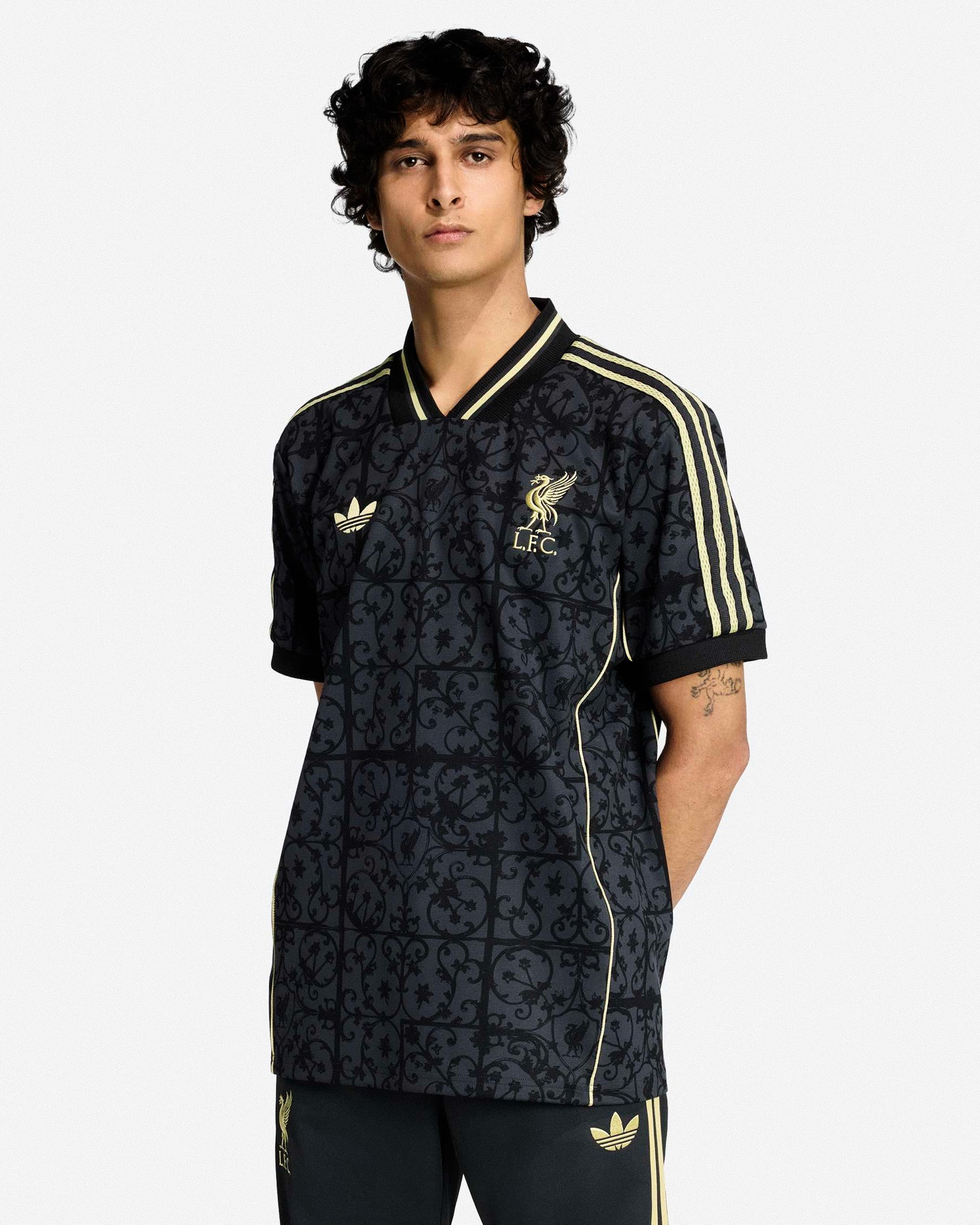 adidas Liverpool FC LF Jersey Carbon / Halo Gold T-Shirts JW5462 On Model Front View | Overkill