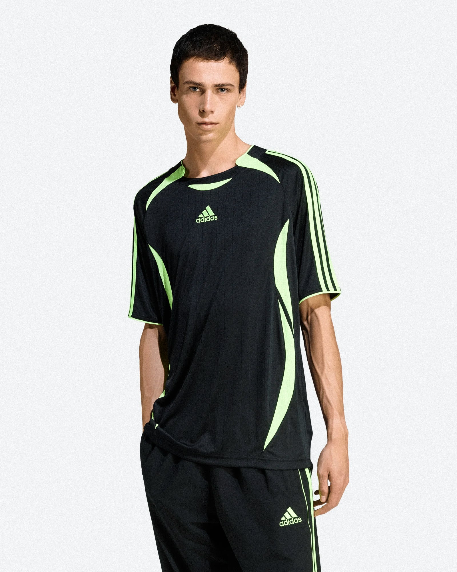 adidas Teamgeist Tee Black / Signal Green T-Shirts JW5872 On Model Front View | Overkill