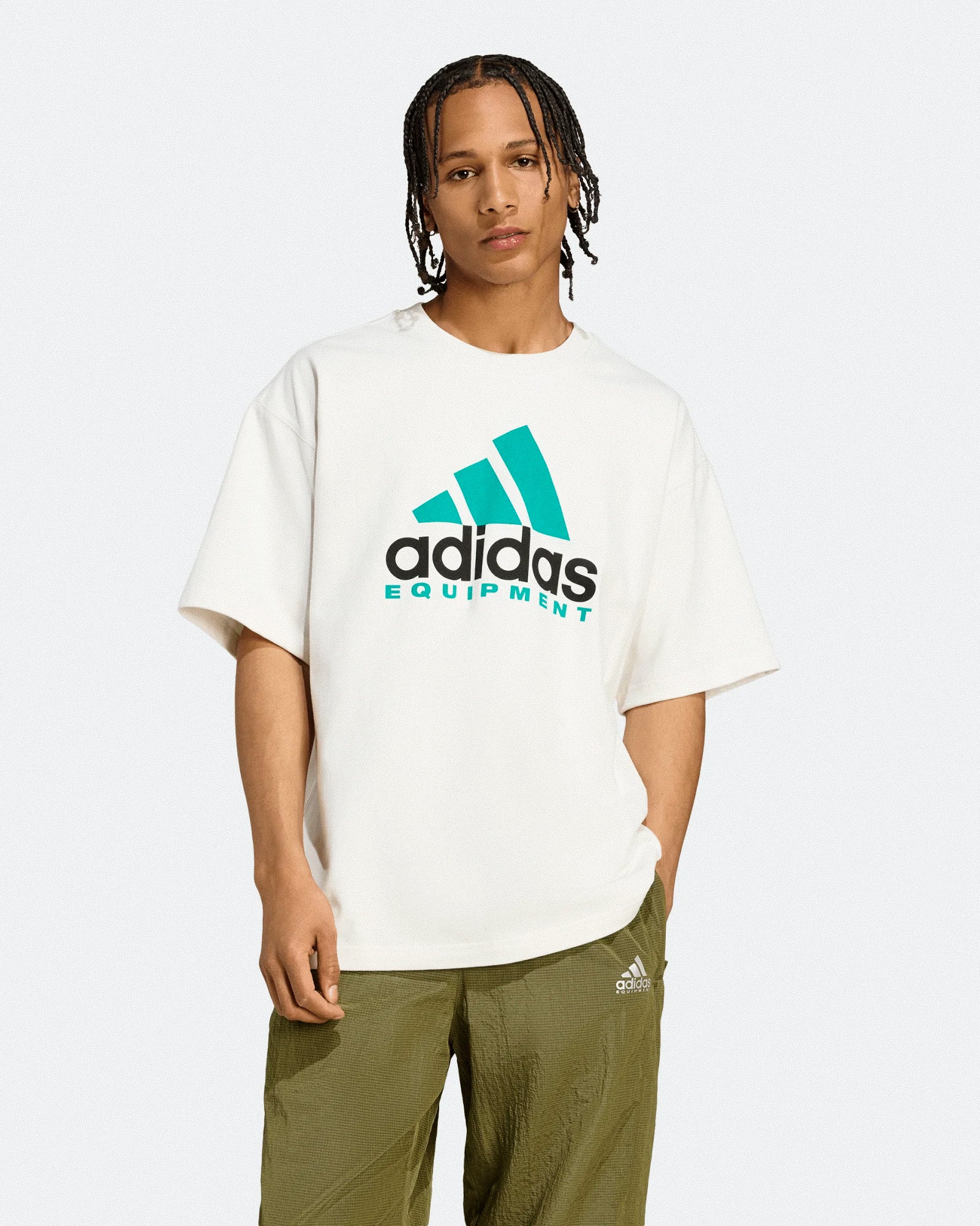 adidas Equipment Tee Cloud White T-Shirts JW9129 On Model Front View | Overkill