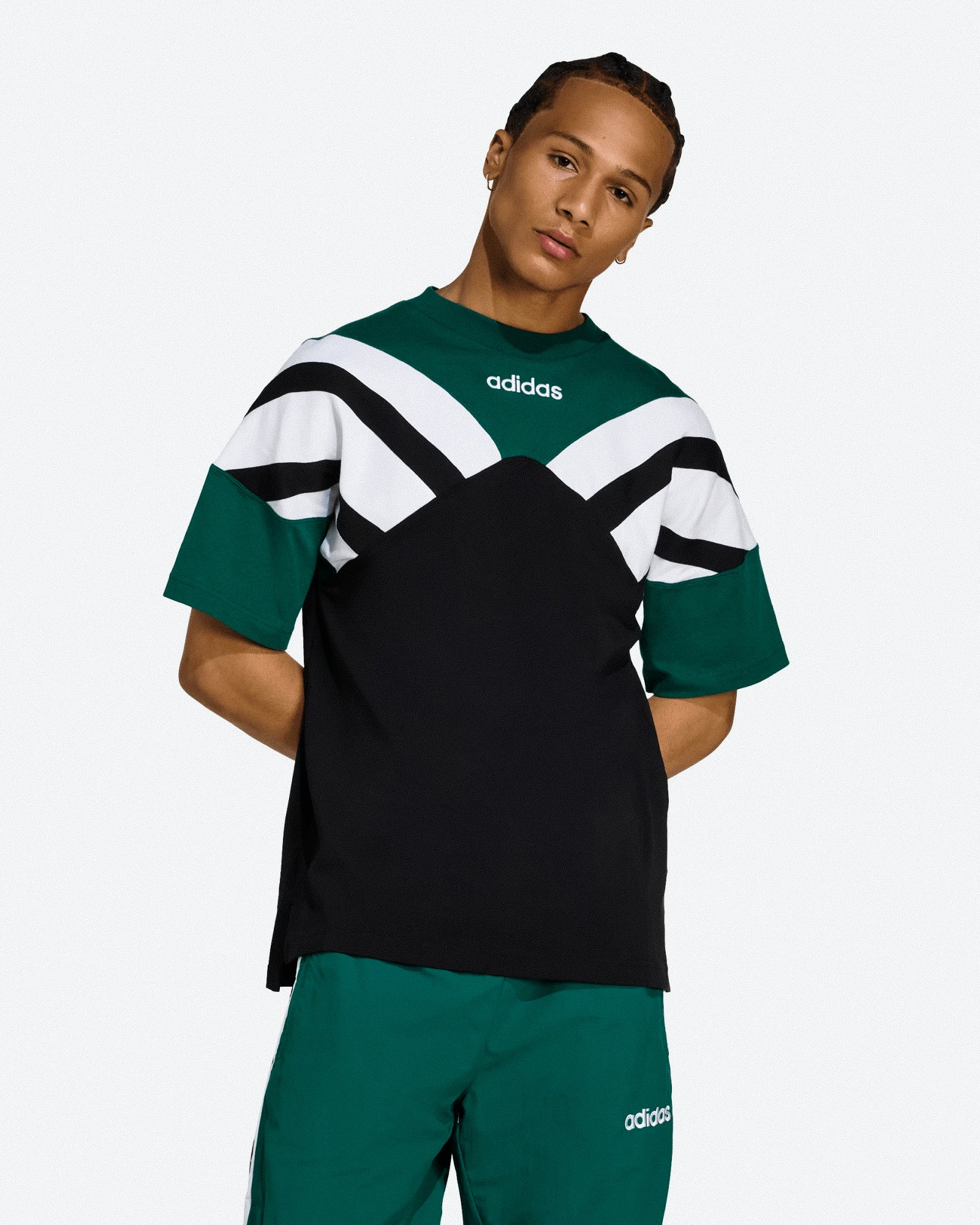 Adidas Cutline Tee Black / Collegiate Green T-Shirts JX3075 On Model Front View | Overkill