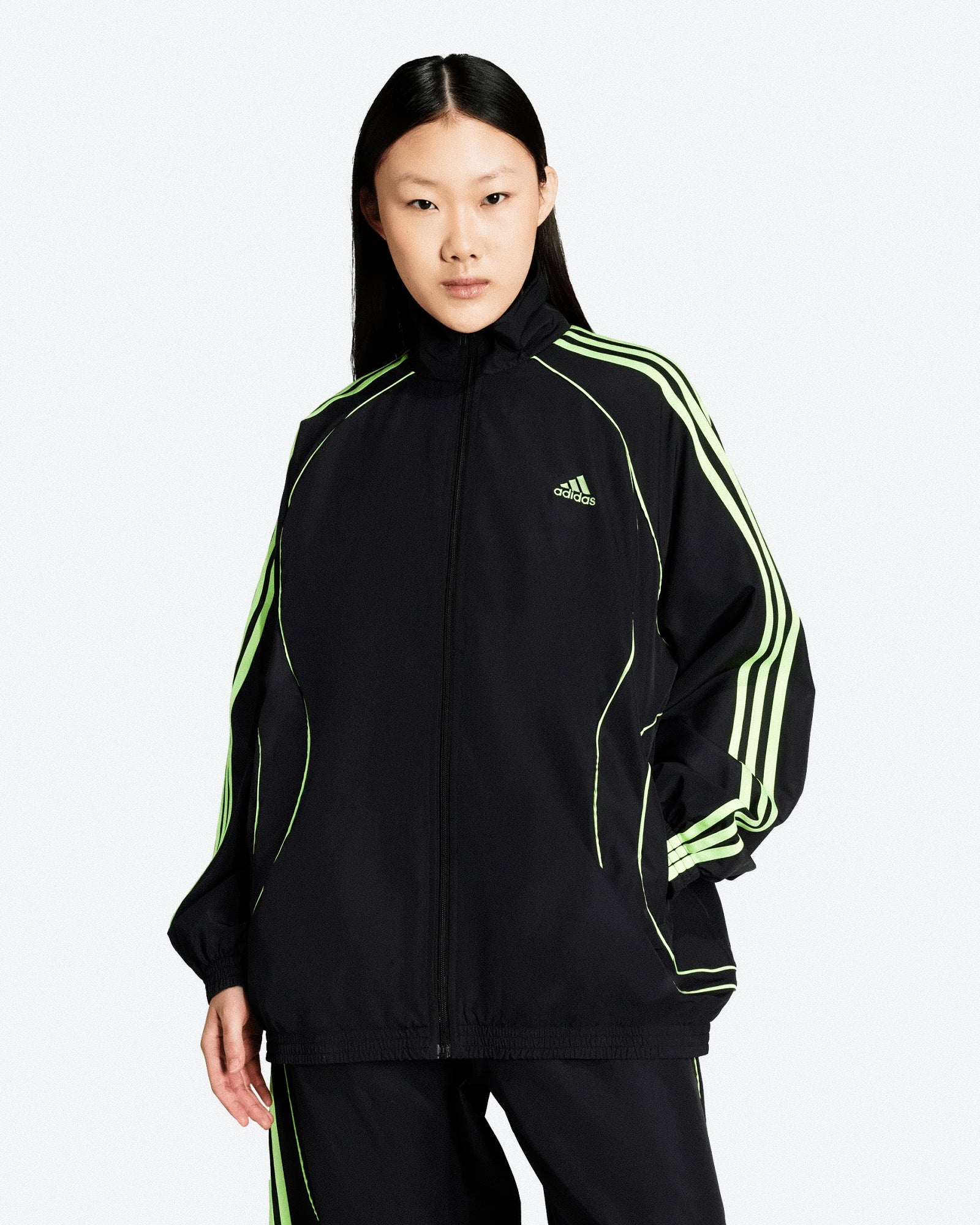 Adidas Teamgeist Track Top Black / Signal Green Track Jackets JY2585 On Model Front View | Overkill