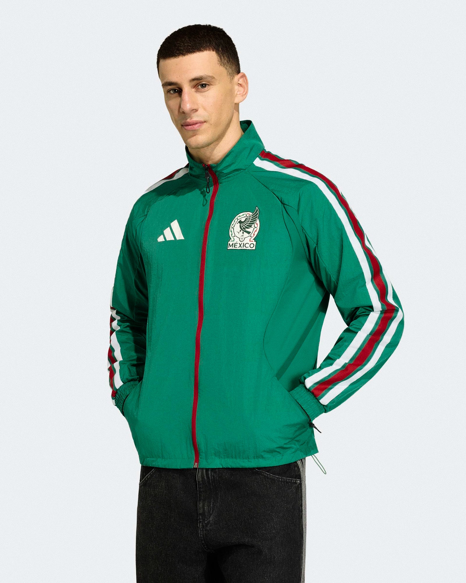 adidas FMF Mexico Home Anthem Jacket 26 Bold Green Track Jackets JZ6458 On Model Front View | Overkill