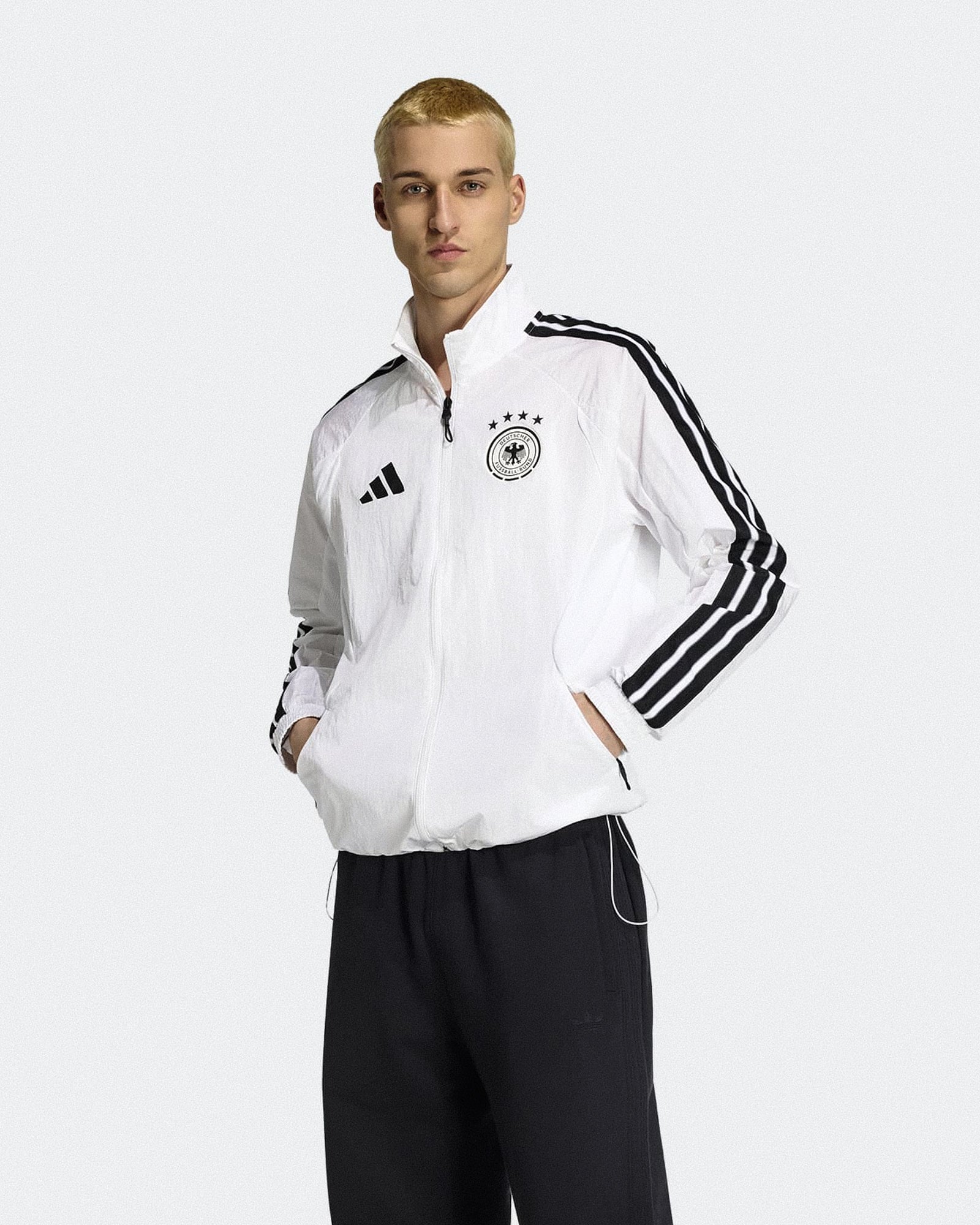 adidas DFB Germany Home Anthem Jacket 26 White Track Jackets JZ9339 On Model Front View | Overkill