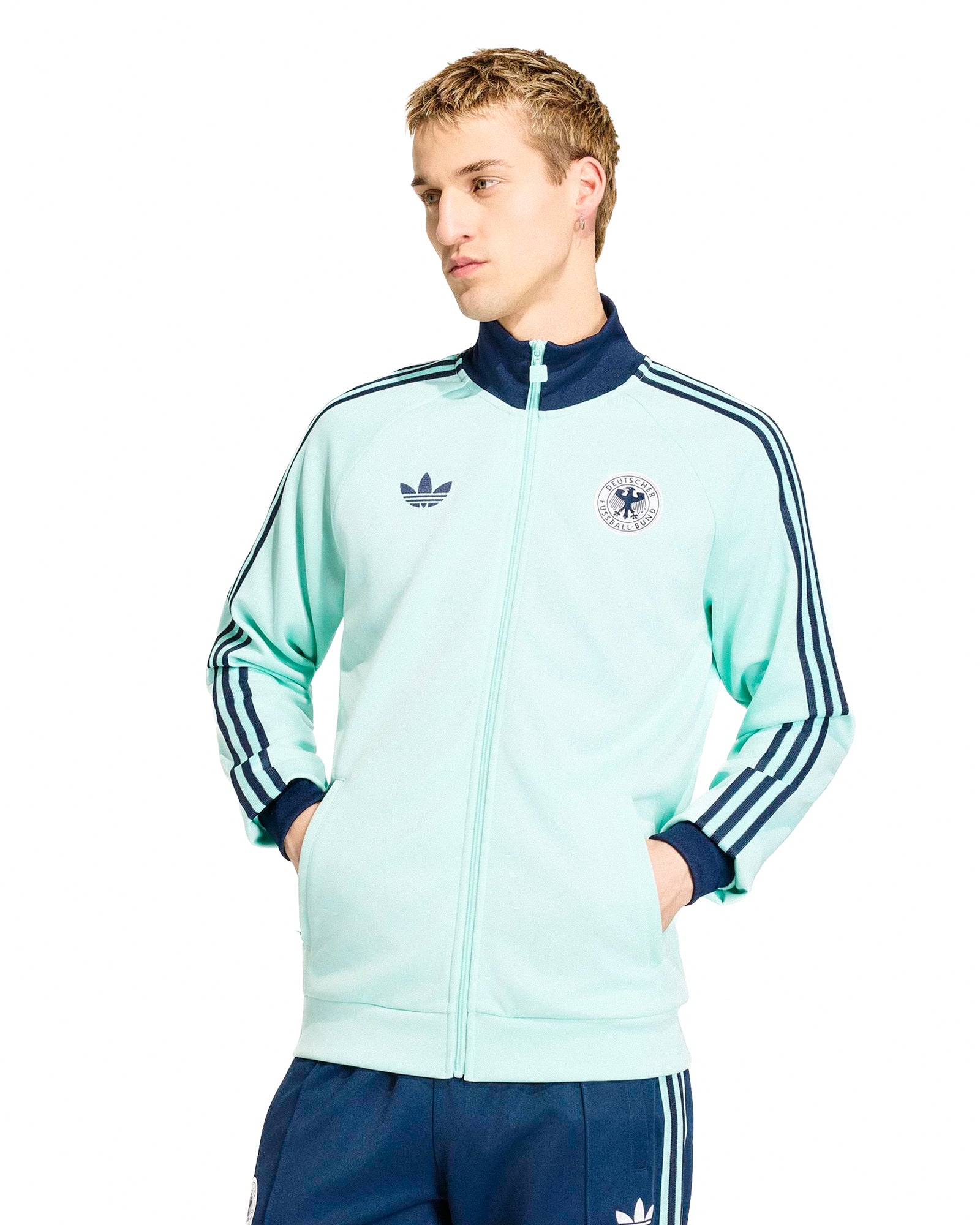 adidas DFB Germany OG Track Top Semi Flash Aqua Track Jackets JZ9340 On Model Front View | Overkill