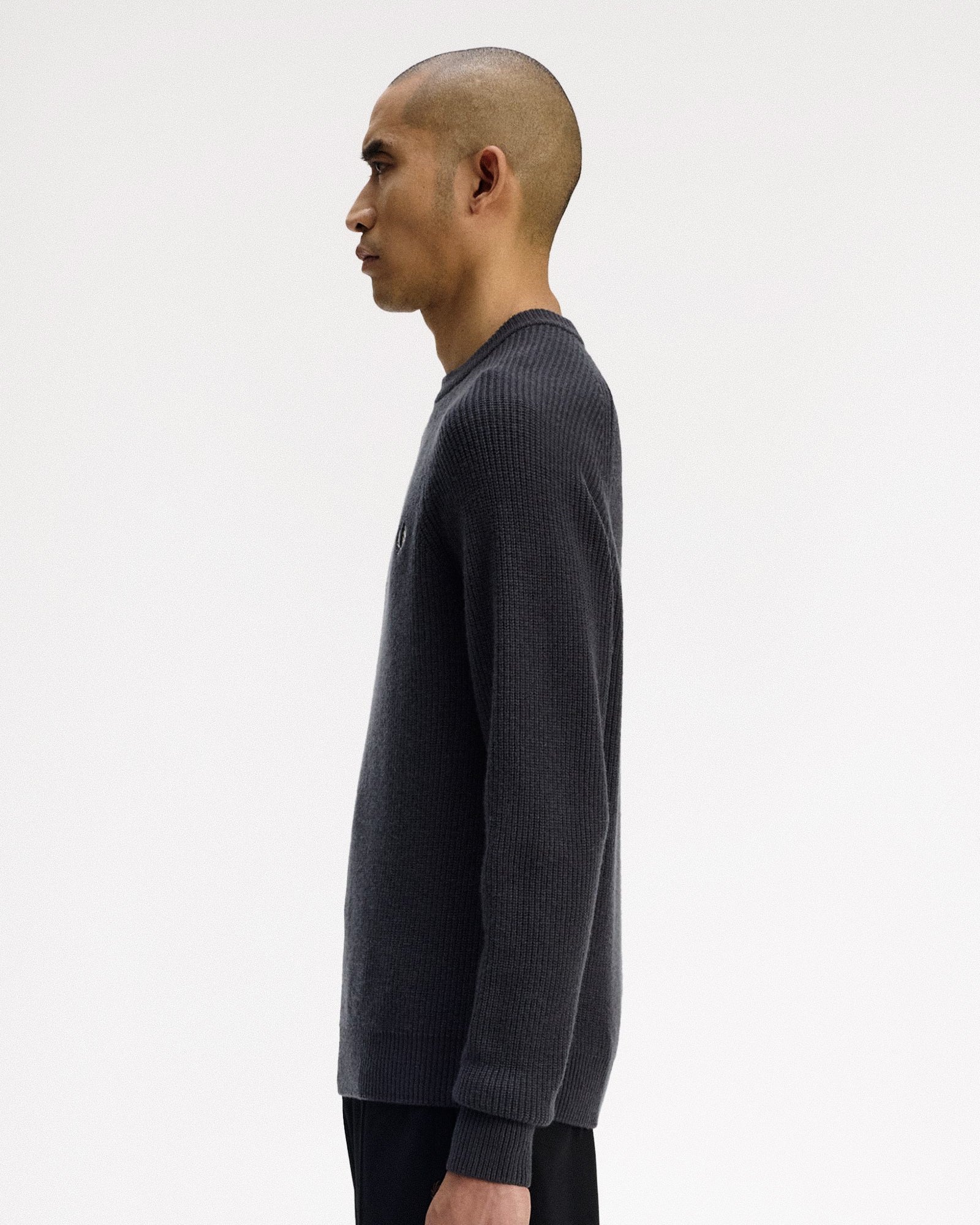 Fred Perry Lambswool Raglan Jumper Anchor Grey Sweatshirts K1548-297 On Model Back View | Overkill
