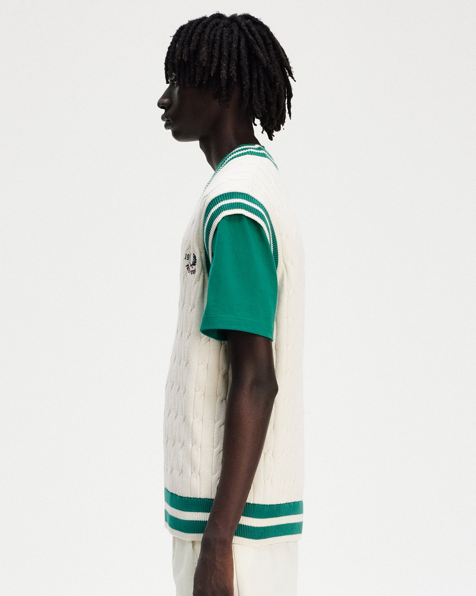 Fred Perry Cable Knit Tennis Tank Ecru Sweater Vests Detail view 1 | Overkill