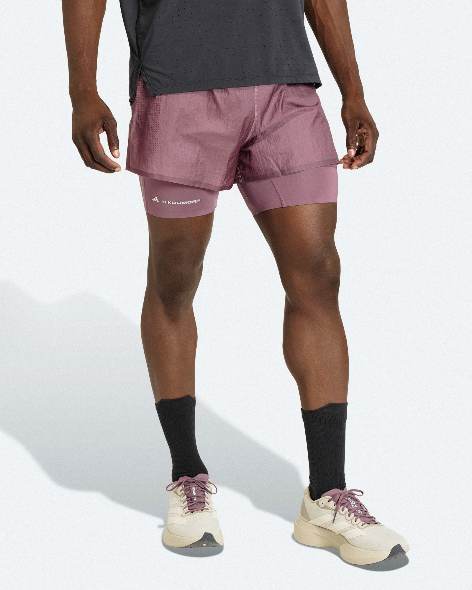 adidas 2-In-1 Shorts Shadow Fig Shorts KB8431 On Model Front View | Overkill