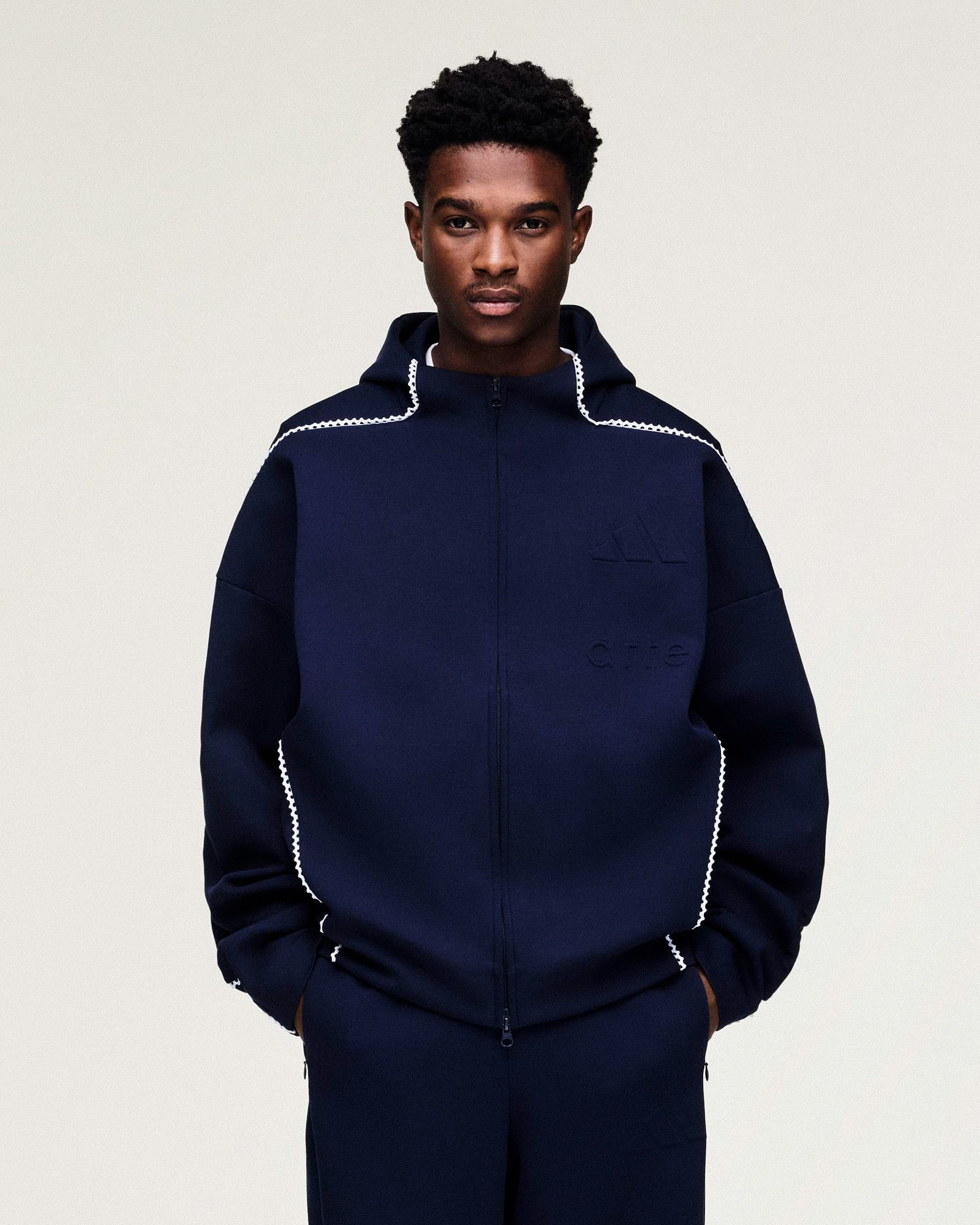 adidas Z.N.E. FZ-Hoodie Legend Ink / White Hoodies KD1616 On Model Front View | Overkill