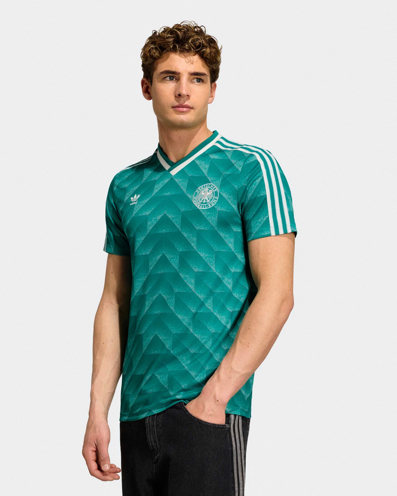 adidas DFB Germany Away Jersey 90 Power Green T-shirts KD3999 On Model Front View | Overkill