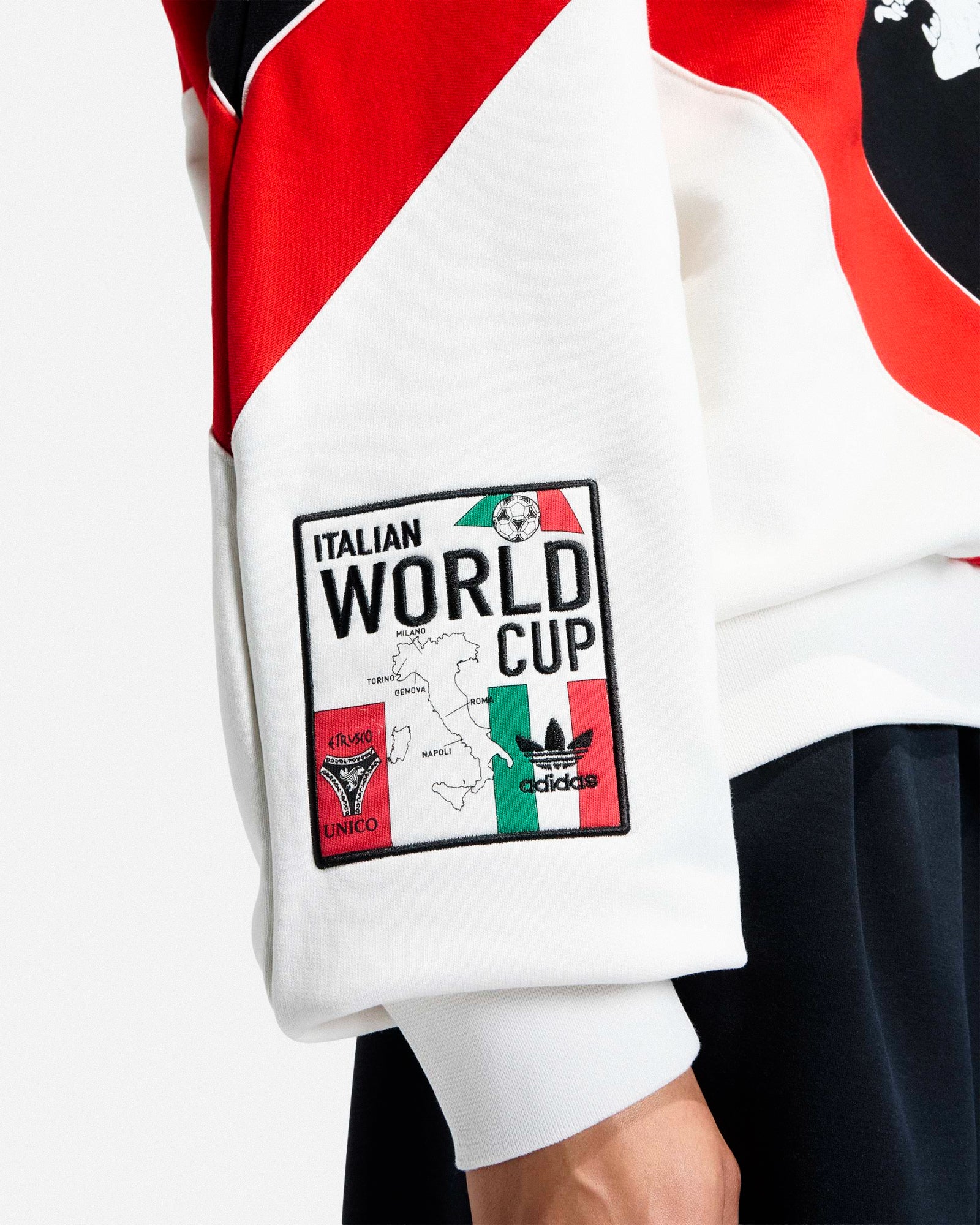 adidas Italia Crew Cloud White / Black / Vivid Red / Semi Court Green Sweatshirts KD7768 On Model Back View | Overkill