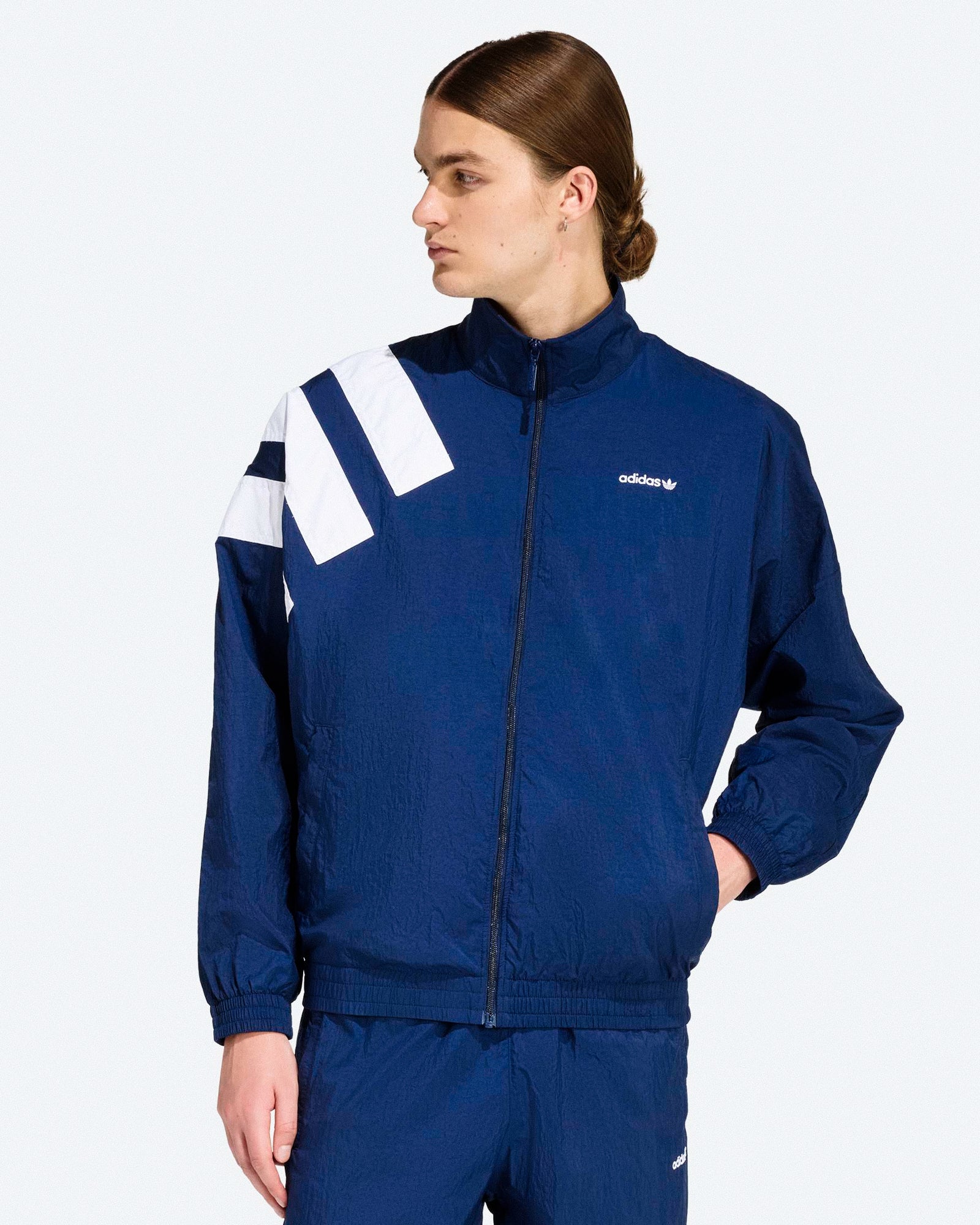 adidas Arch Track Top Night Indigo / White Track Jackets KD8428 On Model Front View | Overkill