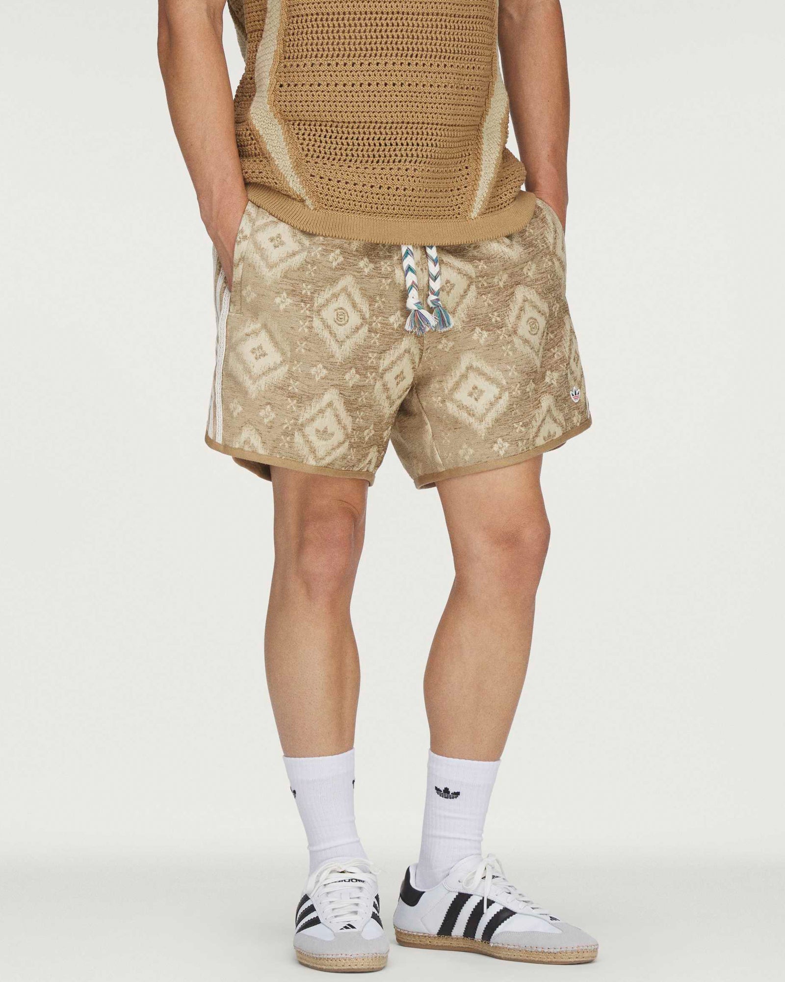Clot by Edison Chen x adidas Ikat Shorts Warm Sandstone Shorts KE7068 On Model Front View | Overkill