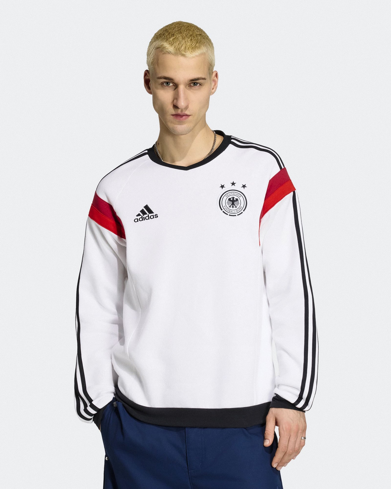 adidas DFB Germany Crew 14 White Sweatshirts KF2130 On Model Front View | Overkill