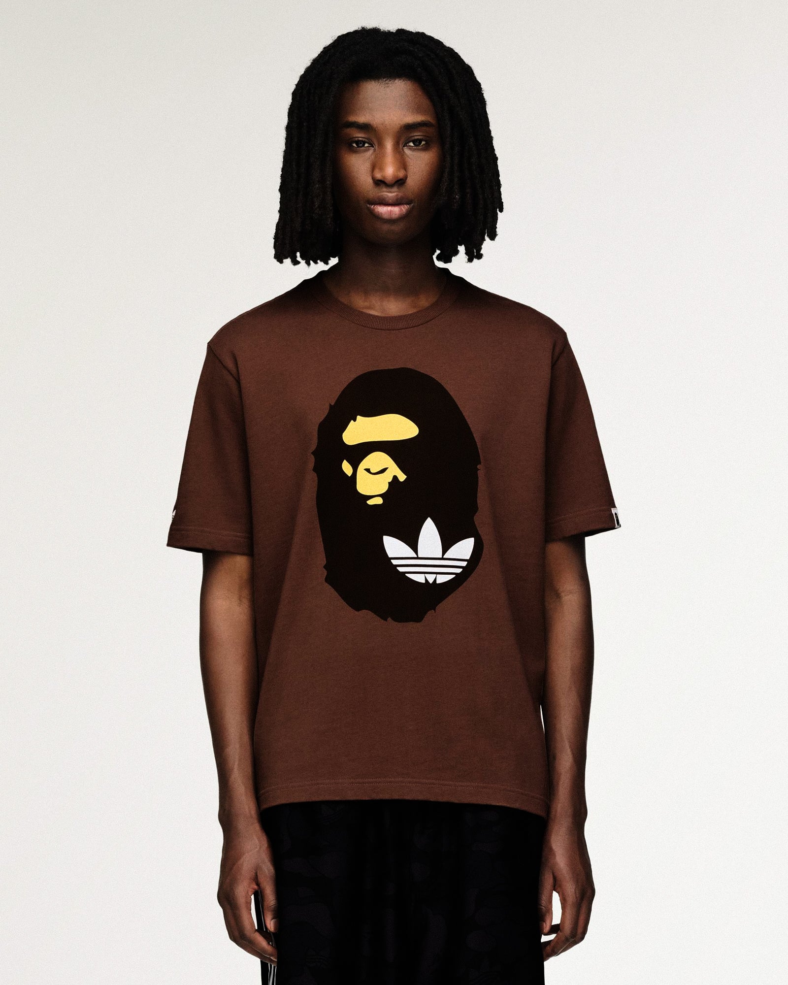 BAPE x adidas SSL Tee Earth Strata T-Shirts KF4915 On Model Front View | Overkill