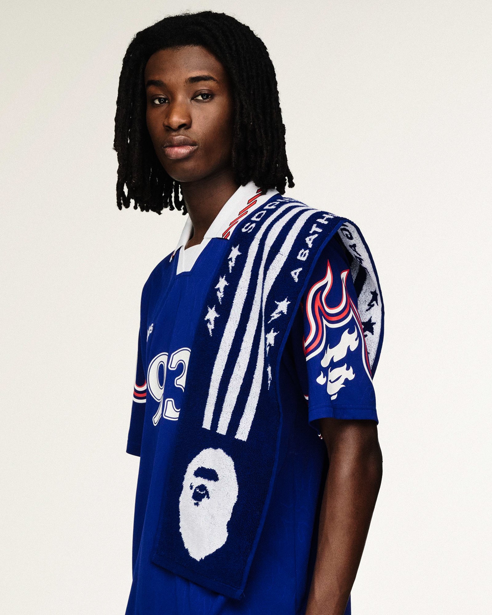 BAPE x adidas FB Towel Japan Blue Towels KF4920 On Model Back View | Overkill