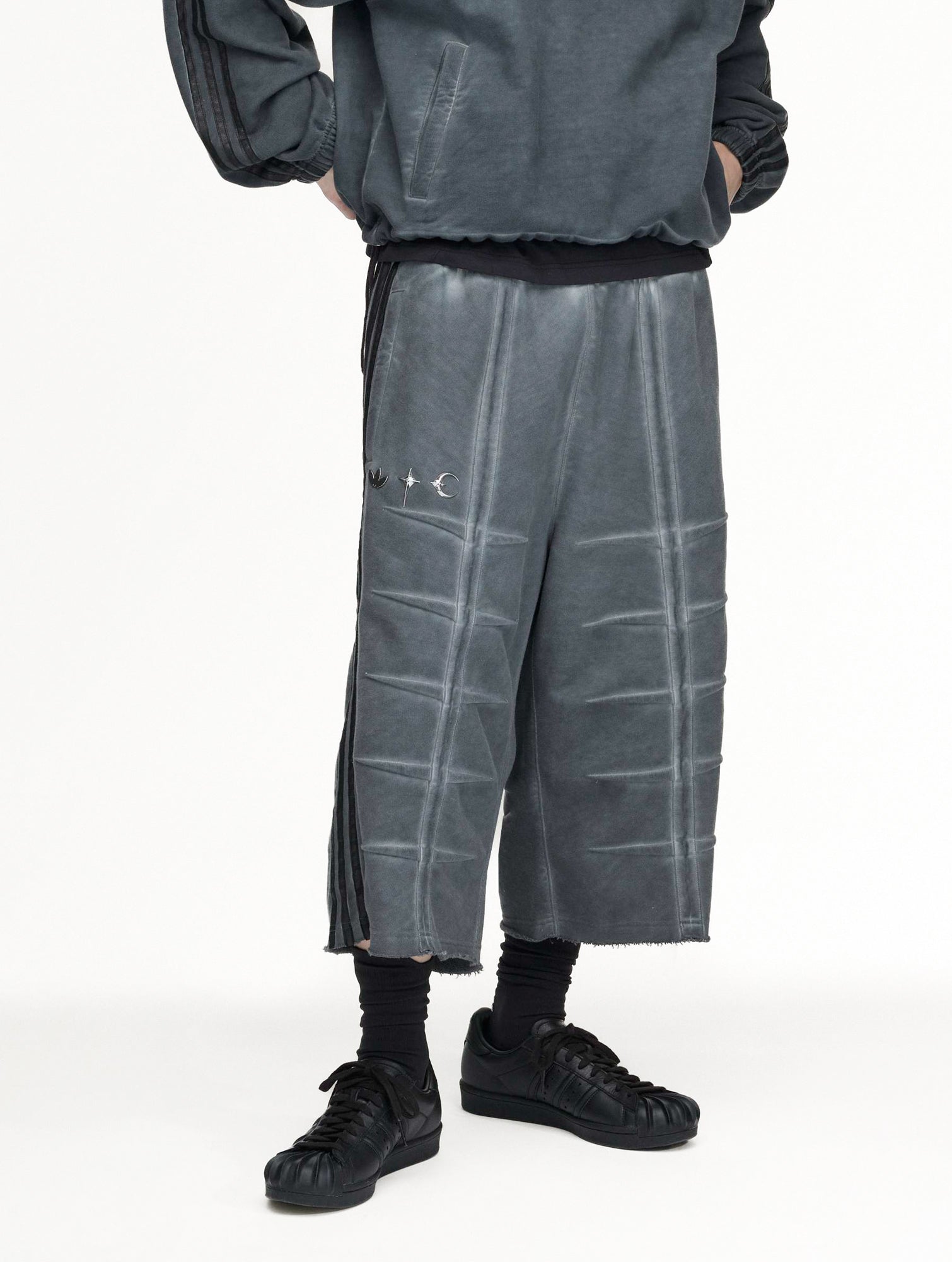 Thug Club x adidas TC Sweat Jort Black Shorts KF6587 On Model Front View | Overkill