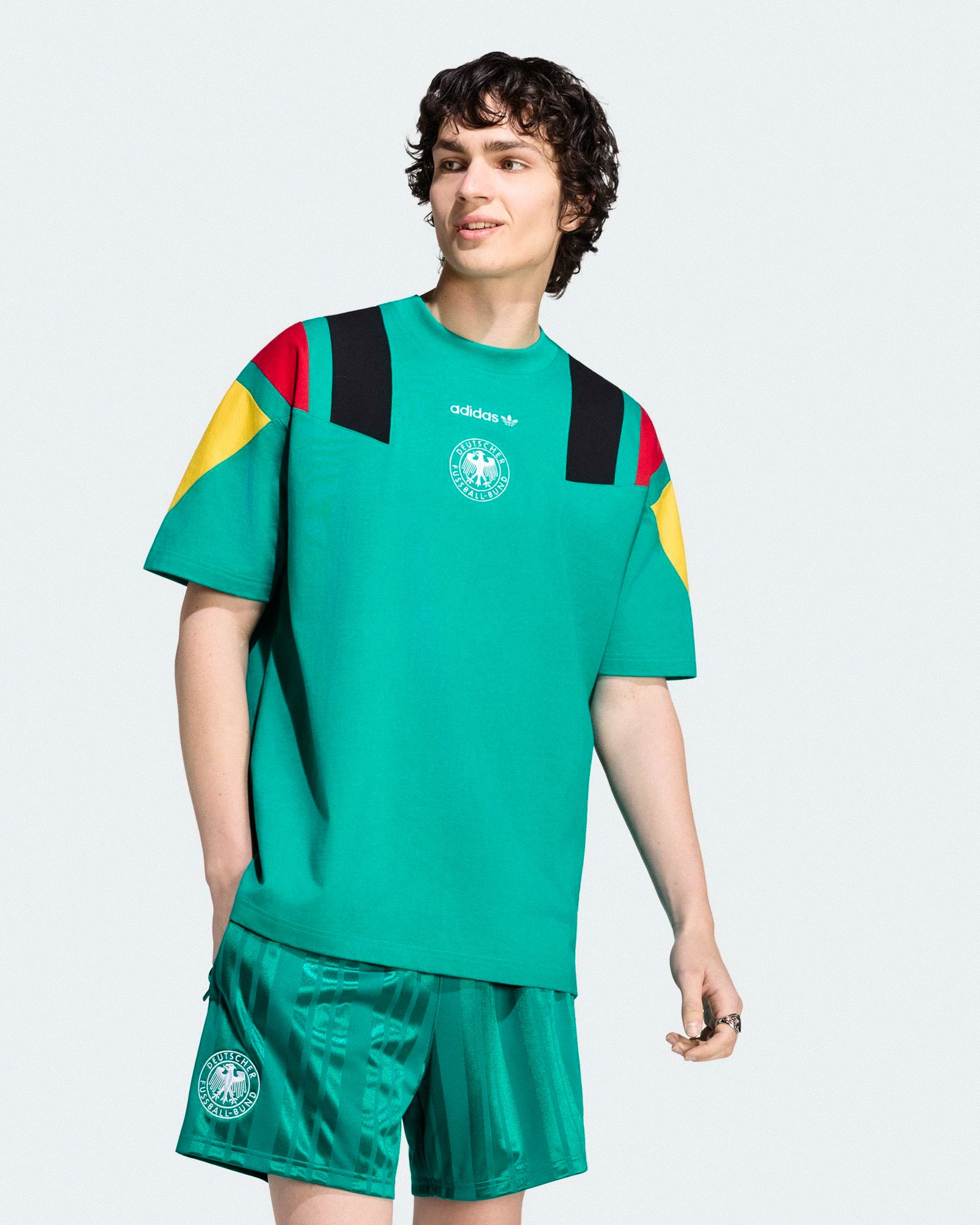 adidas DFB Germany Equipment Tee Equipment Green T-Shirts KG2279 On Model Front View | Overkill