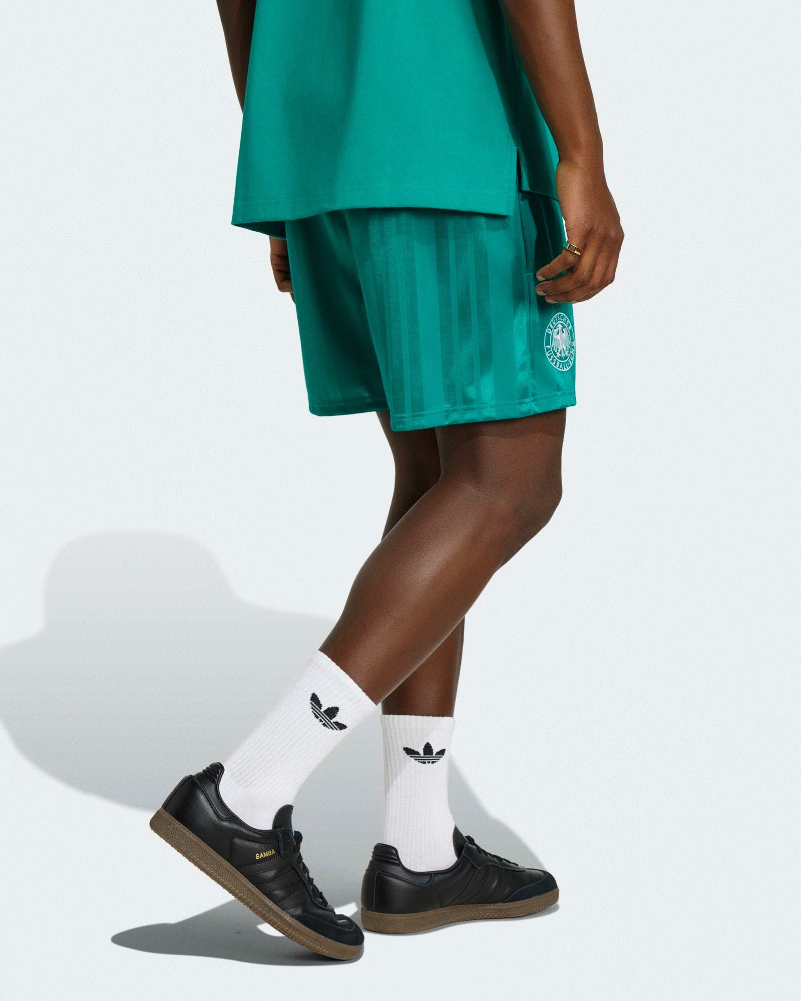 adidas DFB Germany Equipment Shorts Equipment Green Shorts KG2280 On Model Back View | Overkill