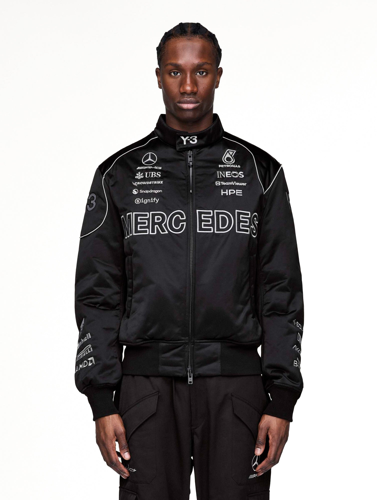 Mercedes-AMG Petronas F1 x Y-3 F1 Team Jacket Black Jackets KQ9843 On Model Front View | Overkill