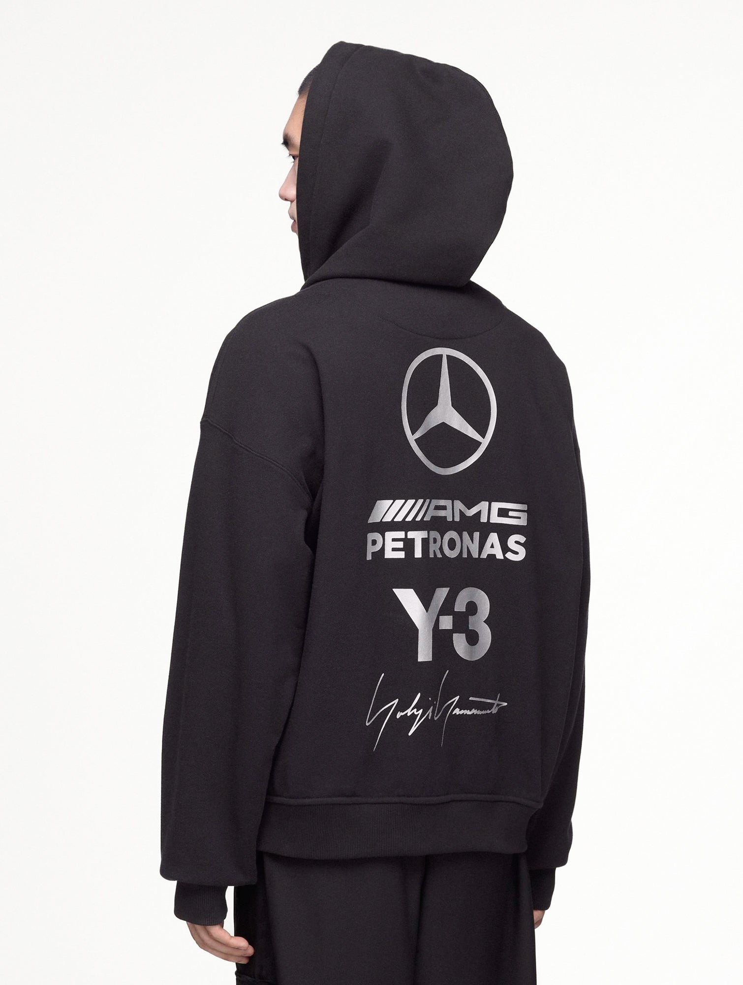 Mercedes-AMG Petronas F1 x Y-3 F1 Zip Hoodie Black Hoodies KR2242 On Model Back View | Overkill