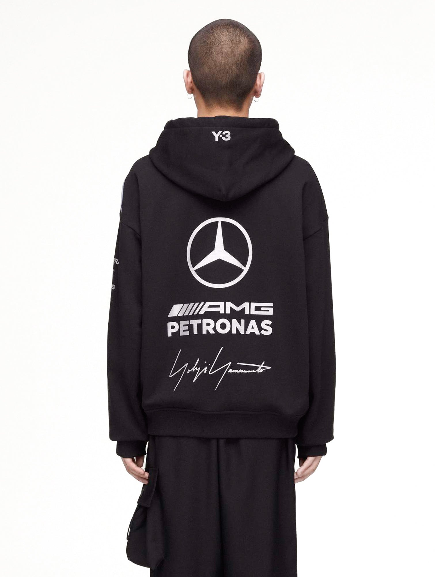 Mercedes-AMG Petronas F1 x Y-3 F1 Team Hoodie Black Hoodies KR2392 On Model Back View | Overkill