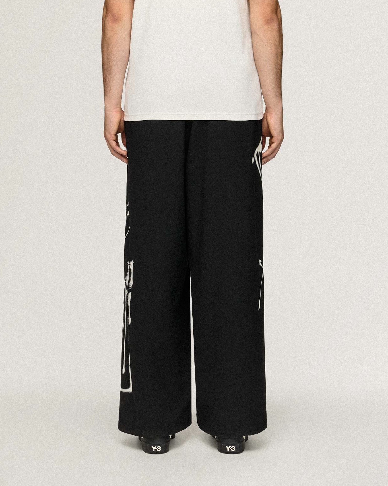 Y-3 Chito Graphic Wide Wool Pants Black Casual Pant KR8712 On Model Back View | Overkill