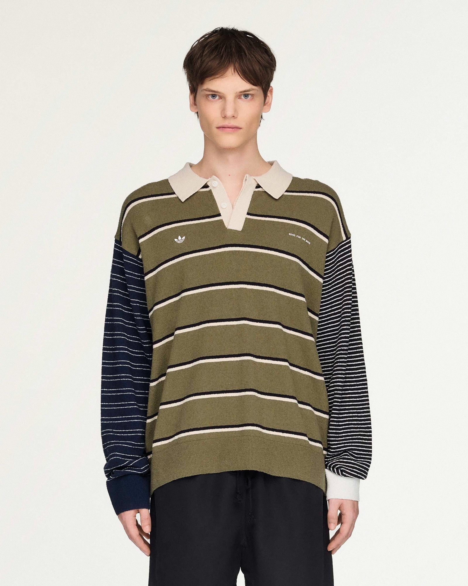 Song for the Mute x adidas LS Tee Olive Strata / Alumina / Black Longsleeves KS1343 On Model Front View | Overkill