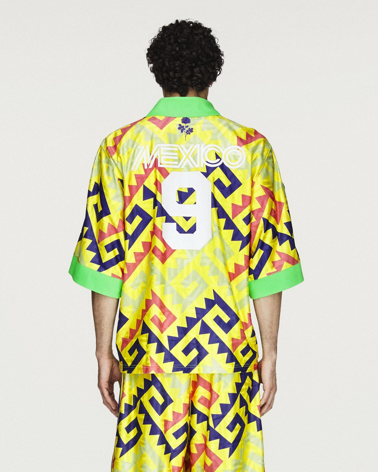 Willy Chavarria x adidas AOP Jersey Solar Lemon / Pure Purple / Solar Turbo T-Shirts KU7799 On Model Back View | Overkill