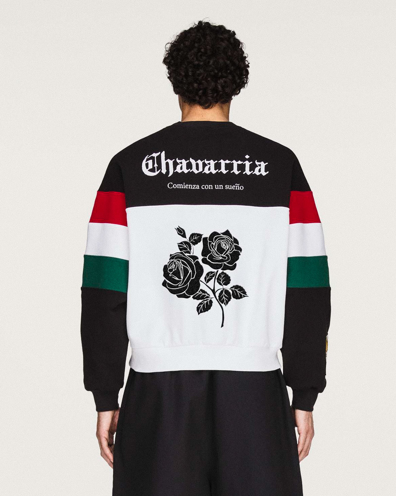 Willy Chavarria x adidas Crew Sweatshirt Black / White Sweatshirt KV1976 On Model Back View | Overkill