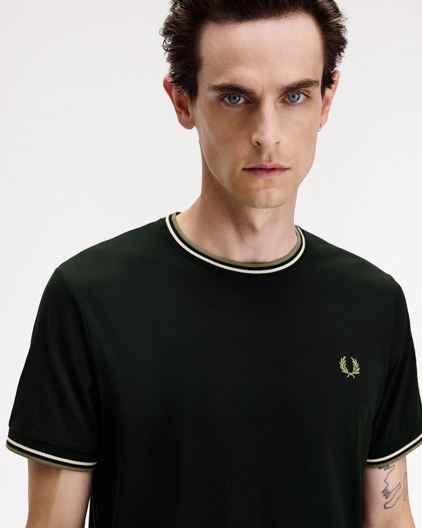 Fred Perry Twin Tipped T-Shirt Night Green / Light Ecru / Olive Mint T-Shirts Detail view 2 | Overkill