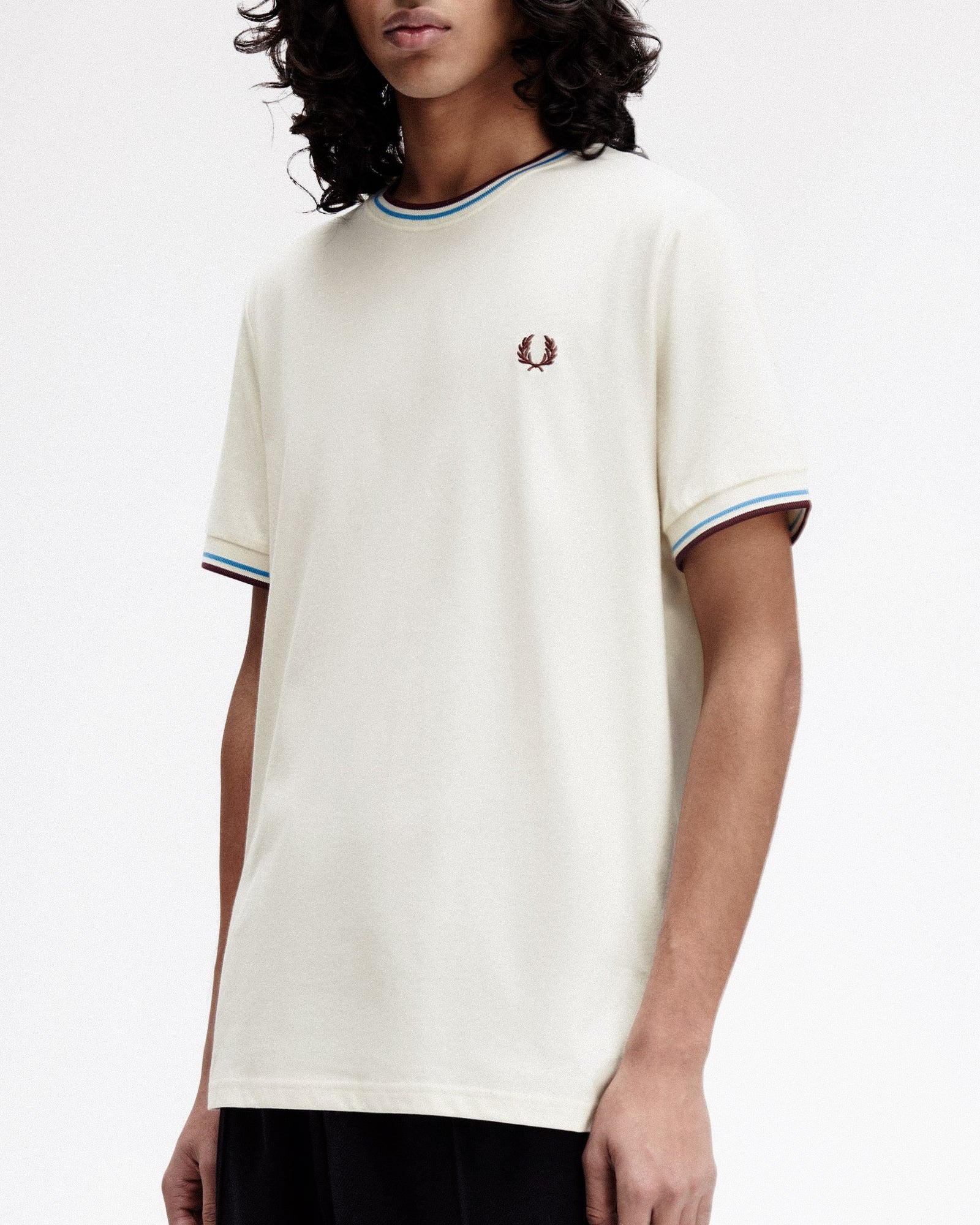 Fred Perry Twin Tipped T-Shirt Ecru / Court Blue / Oxblood T-Shirts M1588V-Z46 Style Inspiration | Overkill