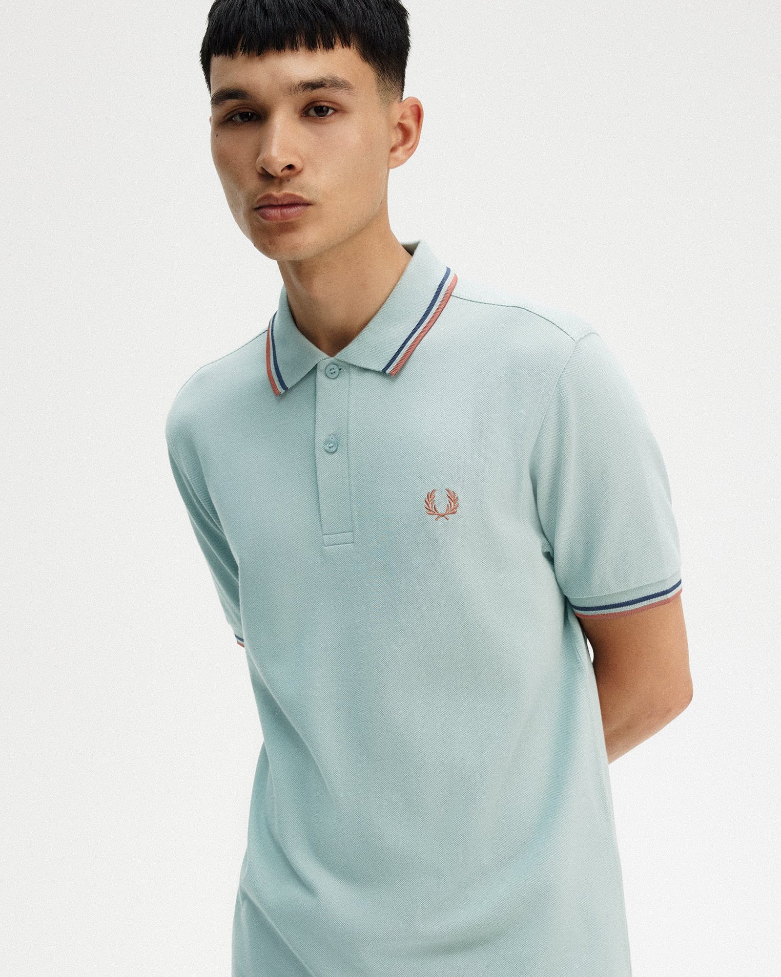 Fred Perry Twin Tipped Fred Perry Shirt Silver Blue / Tennis Blue / Cinnamon Polo Shirts Close-up | Overkill