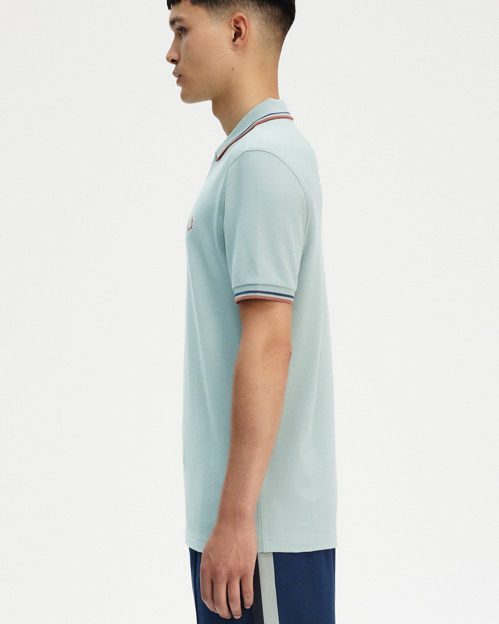 Fred Perry Twin Tipped Fred Perry Shirt Silver Blue / Tennis Blue / Cinnamon Polo Shirts Detail view 1 | Overkill