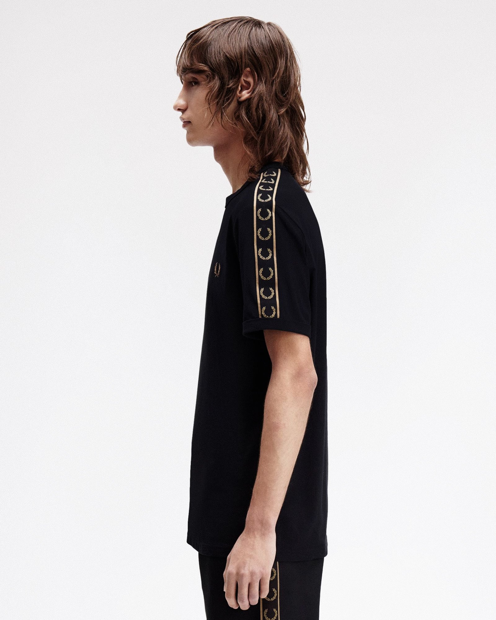 Fred Perry Contrast Tape Ringer T-Shirt Black T-Shirts M4613-S77 On Model Back View | Overkill