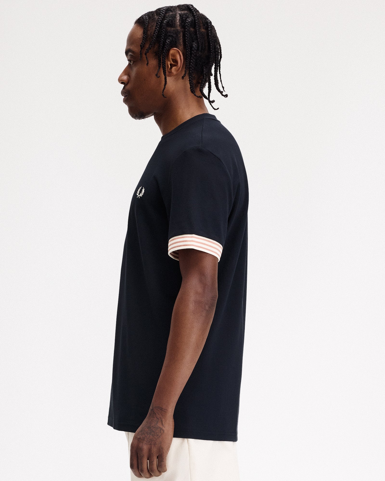 Fred Perry Striped Cuff T-Shirt Navy T-Shirts Detailfoto | Overkill