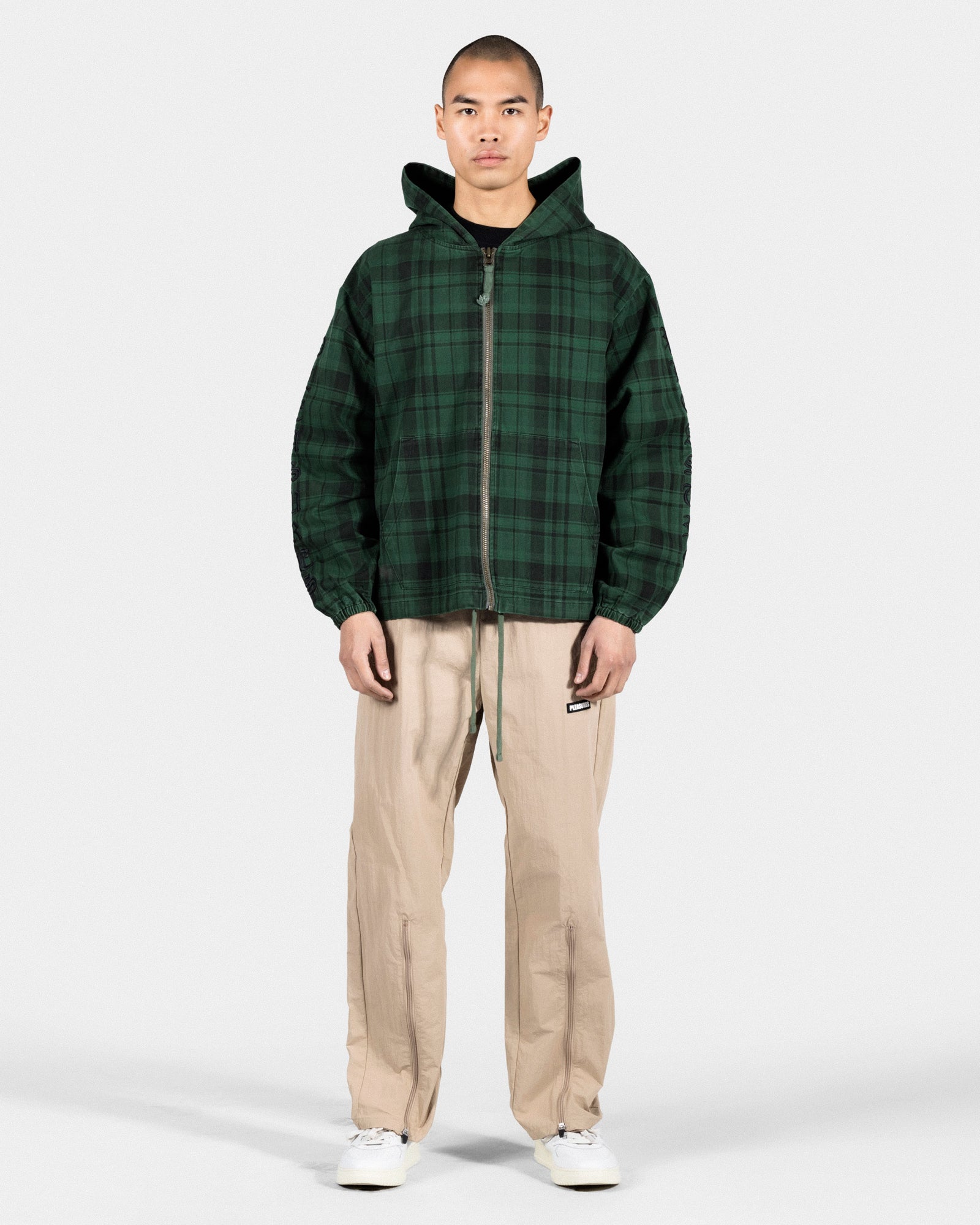 Pleasures Dedicate Plaid Zip Poncho Green Jackets Close-up | Overkill