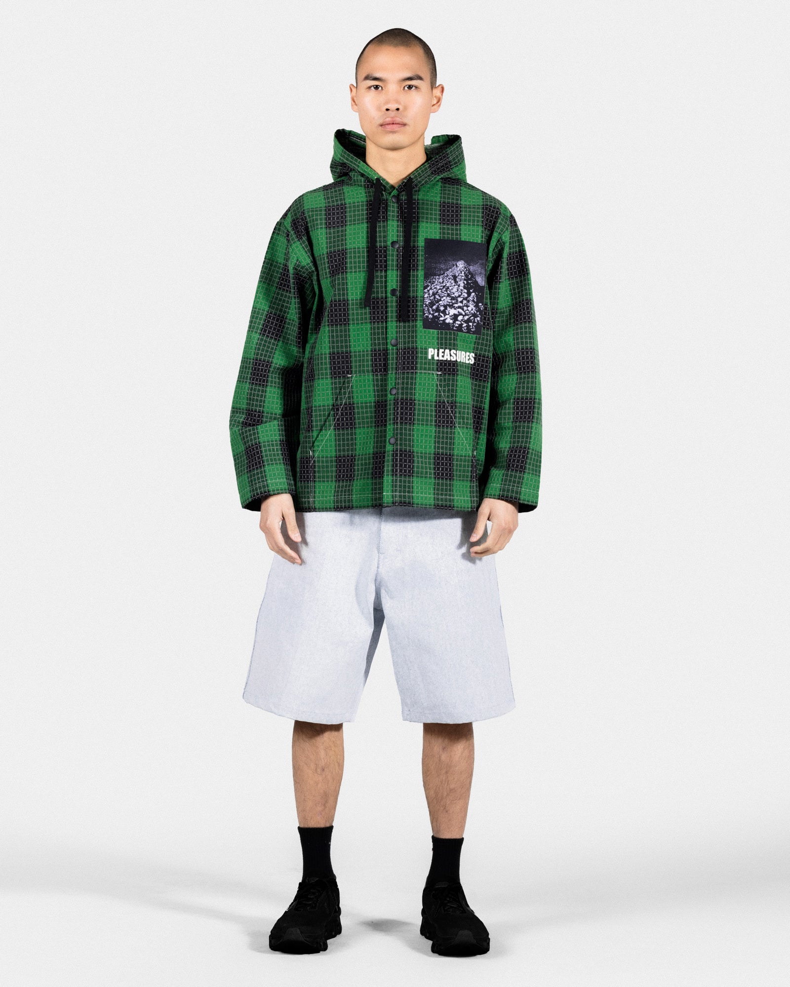 Pleasures Virtual Hooded Shirt Green Shirts Close-up | Overkill