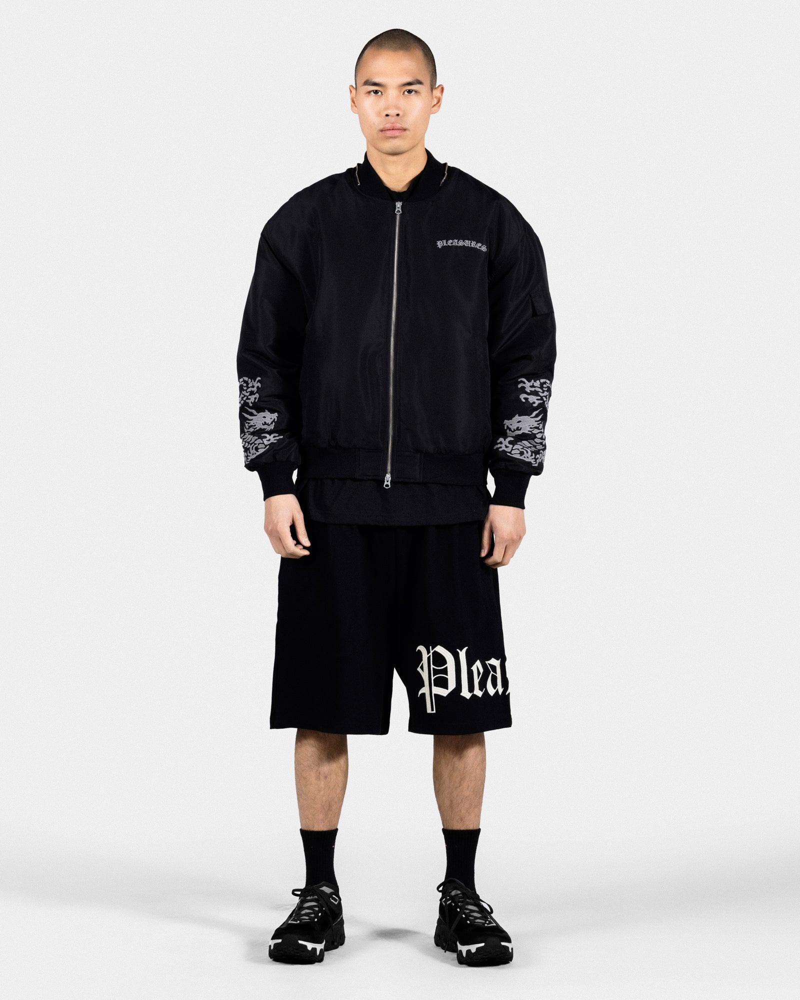 Pleasures OE Wide Shorts Black Shorts Close-up | Overkill