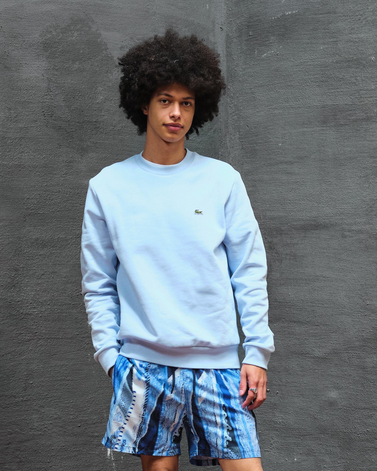 Lacoste Brushed Fleece Sweatshirt Light Blue Sweatshirts Close-up | Overkill