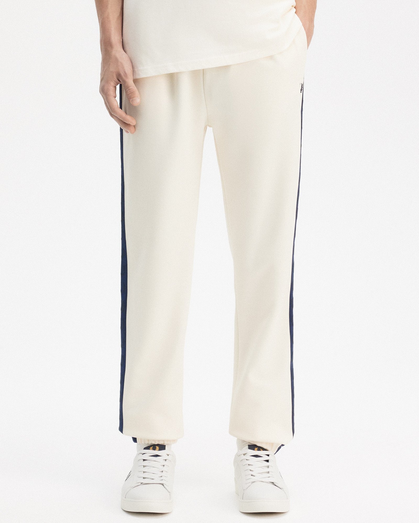 Fred Perry Contrast Tape-Track Pant Ecru / Tennis Blue Sweat & Track Pants Close-up | Overkill
