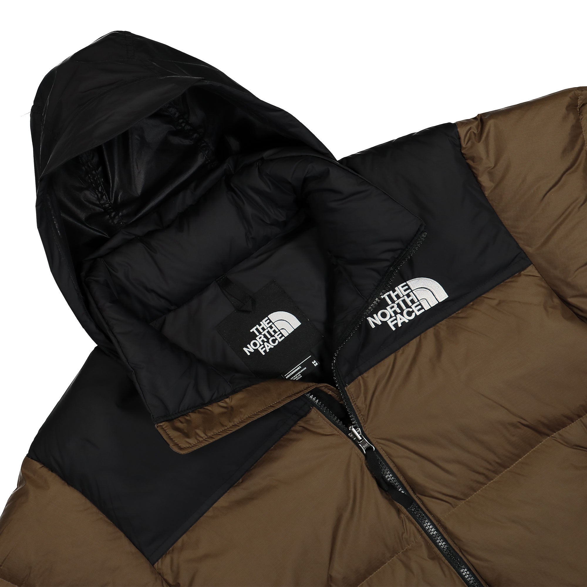 The North Face 1996 Retro Nuptse Jacket Smokey Brown / TNF Black Puffer Jackets Close-up | Overkill