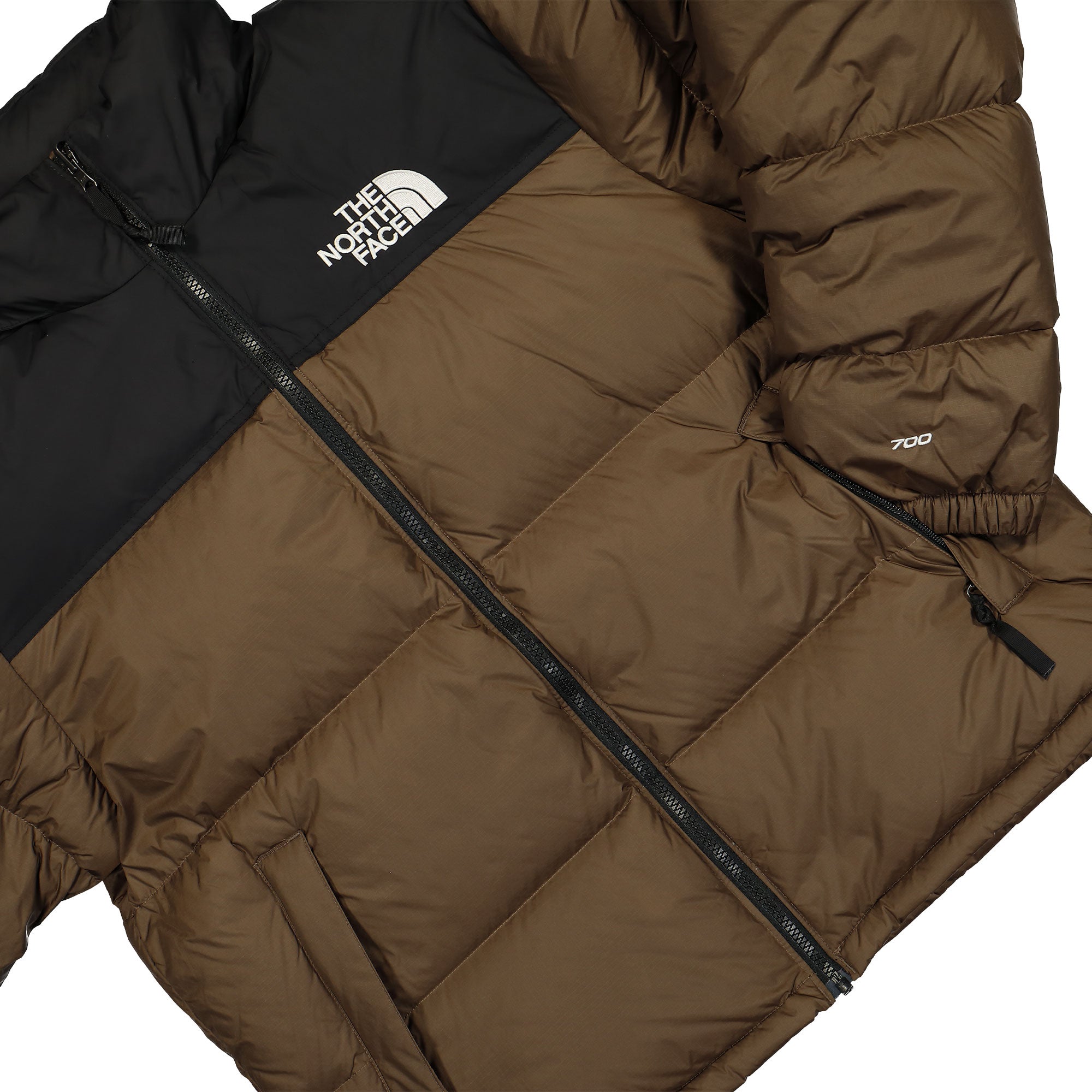 The North Face 1996 Retro Nuptse Jacket Smokey Brown / TNF Black Puffer Jackets Detailfoto | Overkill