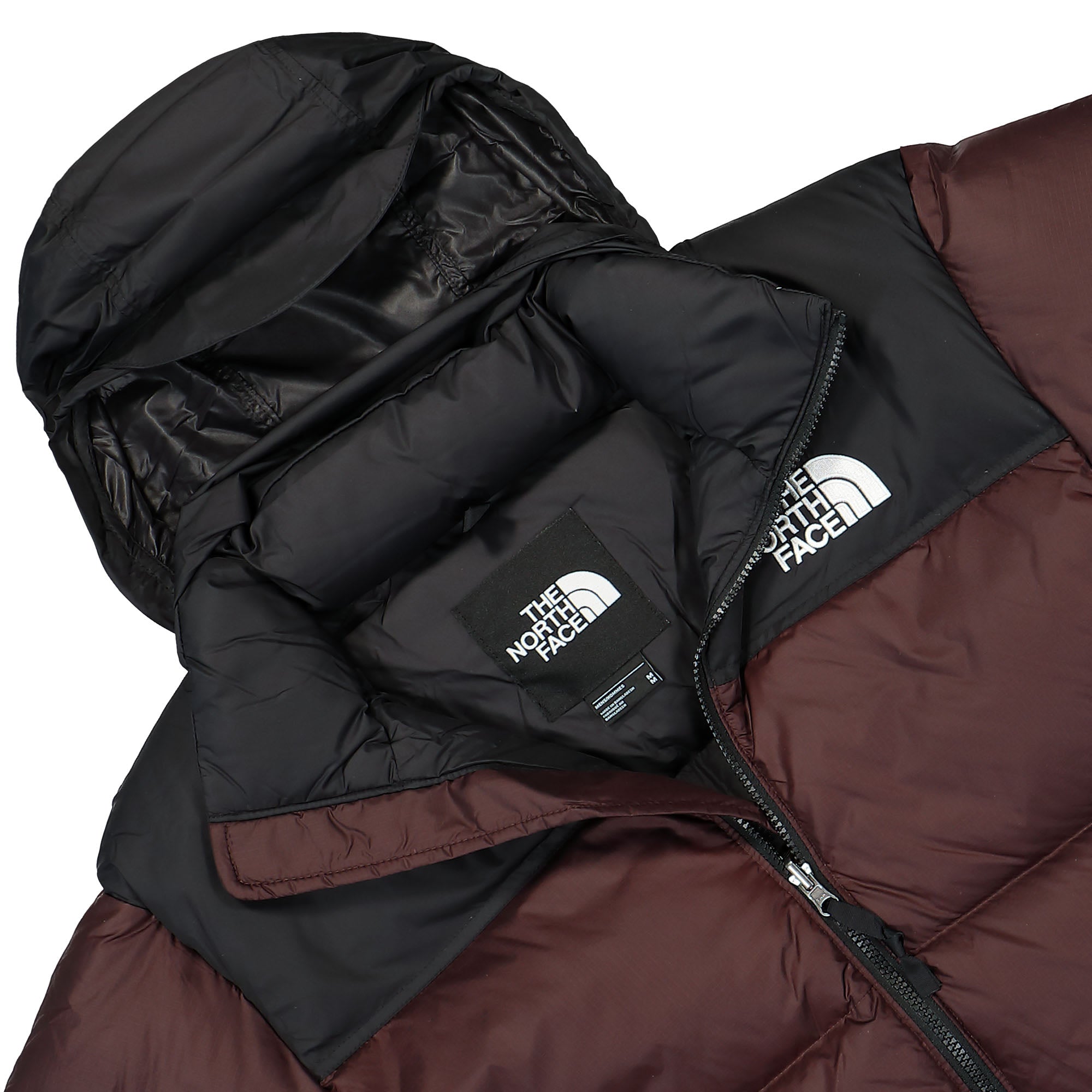 The North Face 1996 Retro Nuptse Jacket Coal Brown / TNF Black Puffer Jackets Close-up | Overkill