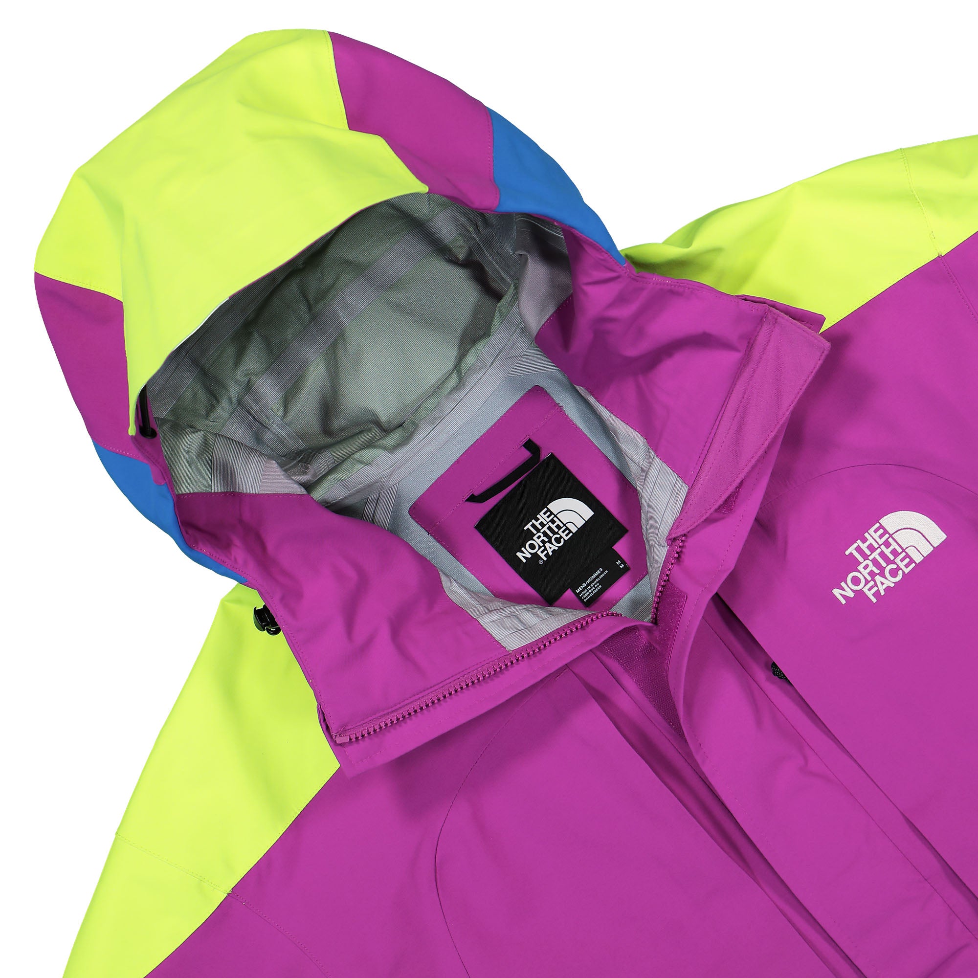 The North Face M 3L Dryvent Carduelis Jacket Purple Cactus Flower - LED Yellow - Super Sonic Blue Windbreaker Close-up | Overkill