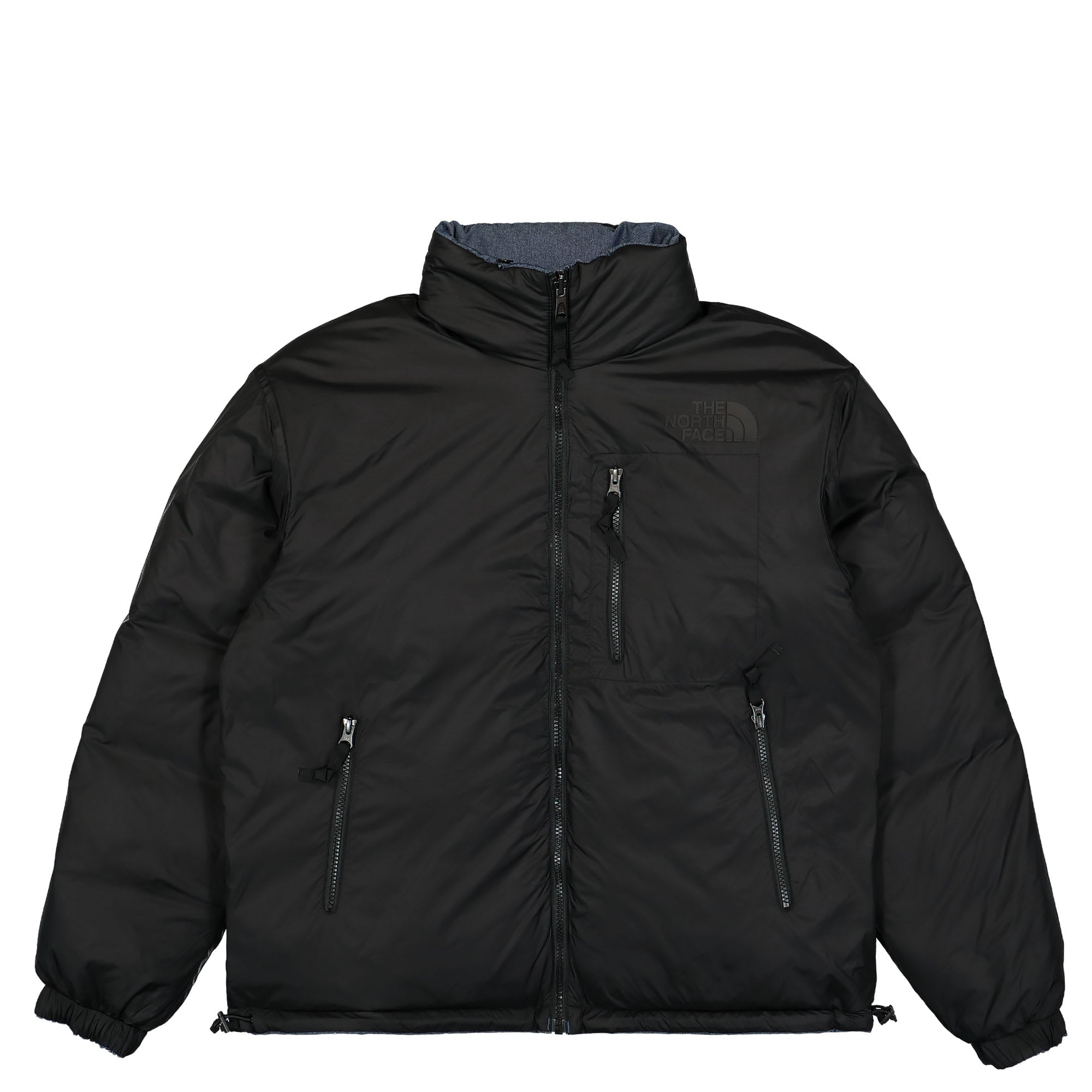 The North Face 1992 Reversible Nuptse Jacket Denim Blue / TNF Black Puffer Jackets Close-up | Overkill