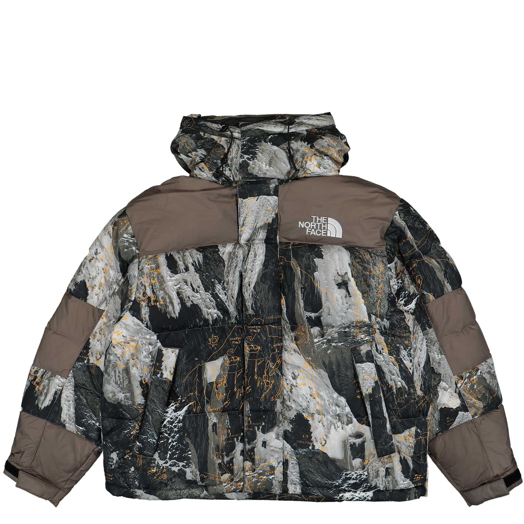 The North Face Himalayan Baltoro Jacket Falcon Brown Conrads Notes Print Puffer Jackets NF0A832GO3X | Overkill