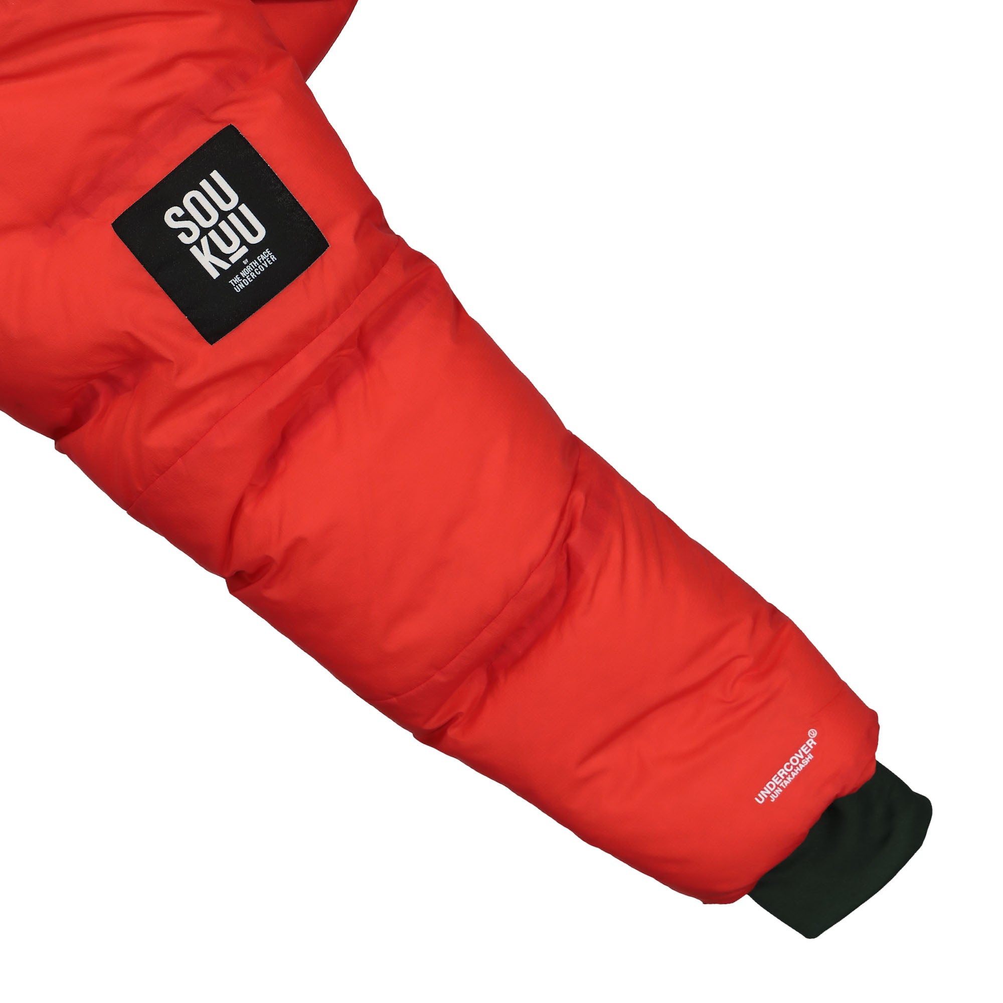 The North Face Cloud Down Nuptse Jacket Dark Cedar Green / High Risk Red Puffer Jackets Detail view 1 | Overkill