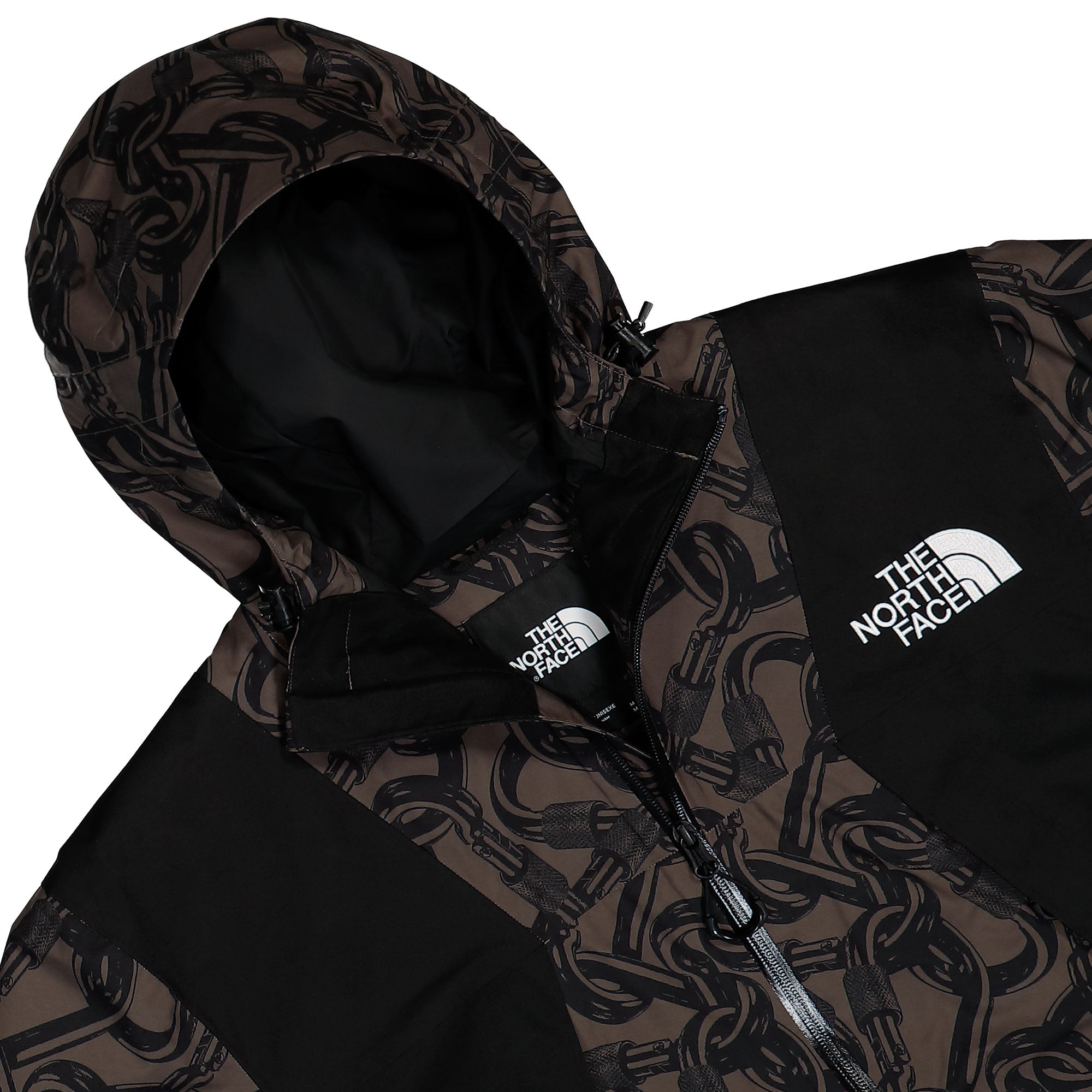 The North Face U NSE Shell Jacket Print Smokey Brown Carabiner Windbreaker Close-up | Overkill