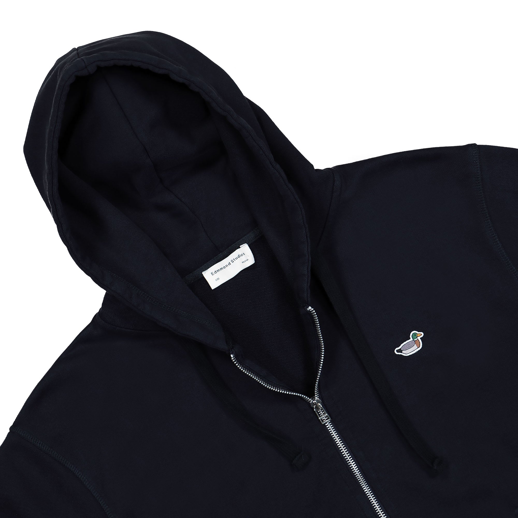 Edmmond Studios Duck Patch Zip Hoodie Navy Hoodies Close-up | Overkill